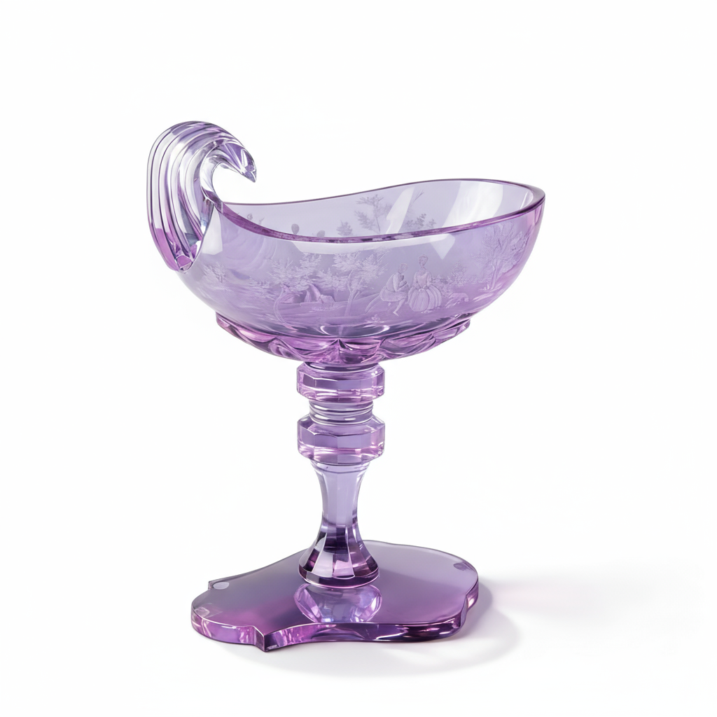 Moser. Crystal Handmade Engraved Bowl Signed by The Artist by J.A WATTEAU. ONE Piece Only