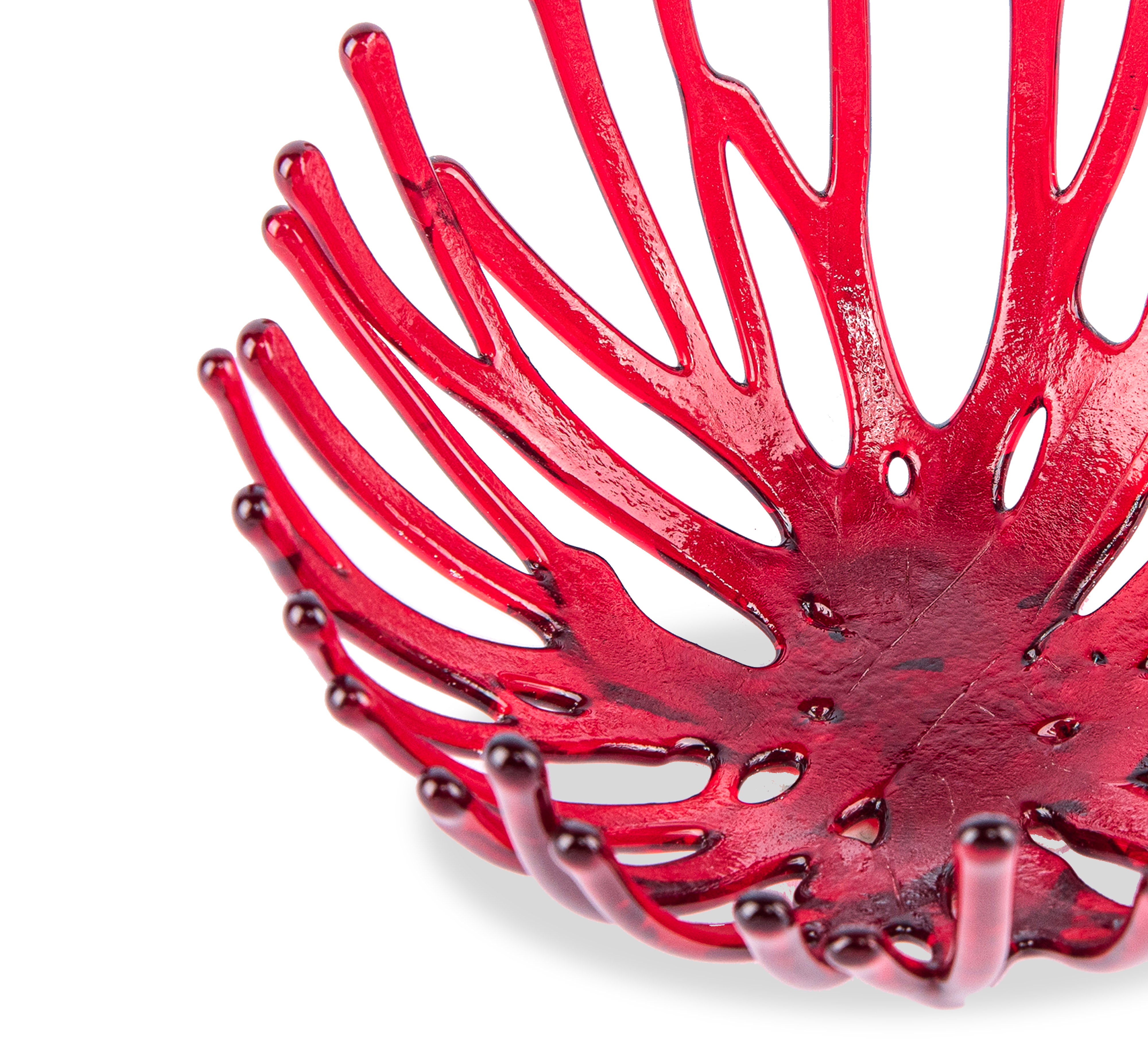 Heather Palmer Glass. Red Glass Decorative Plate in Nest Shape. Small Size