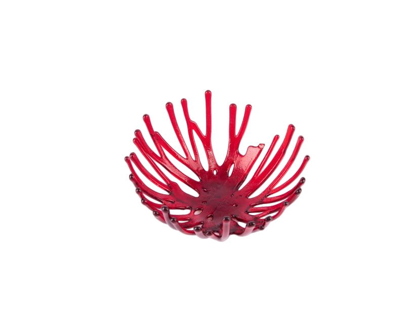 Heather Palmer Glass. Red Glass Decorative Plate in Nest Shape. Small Size