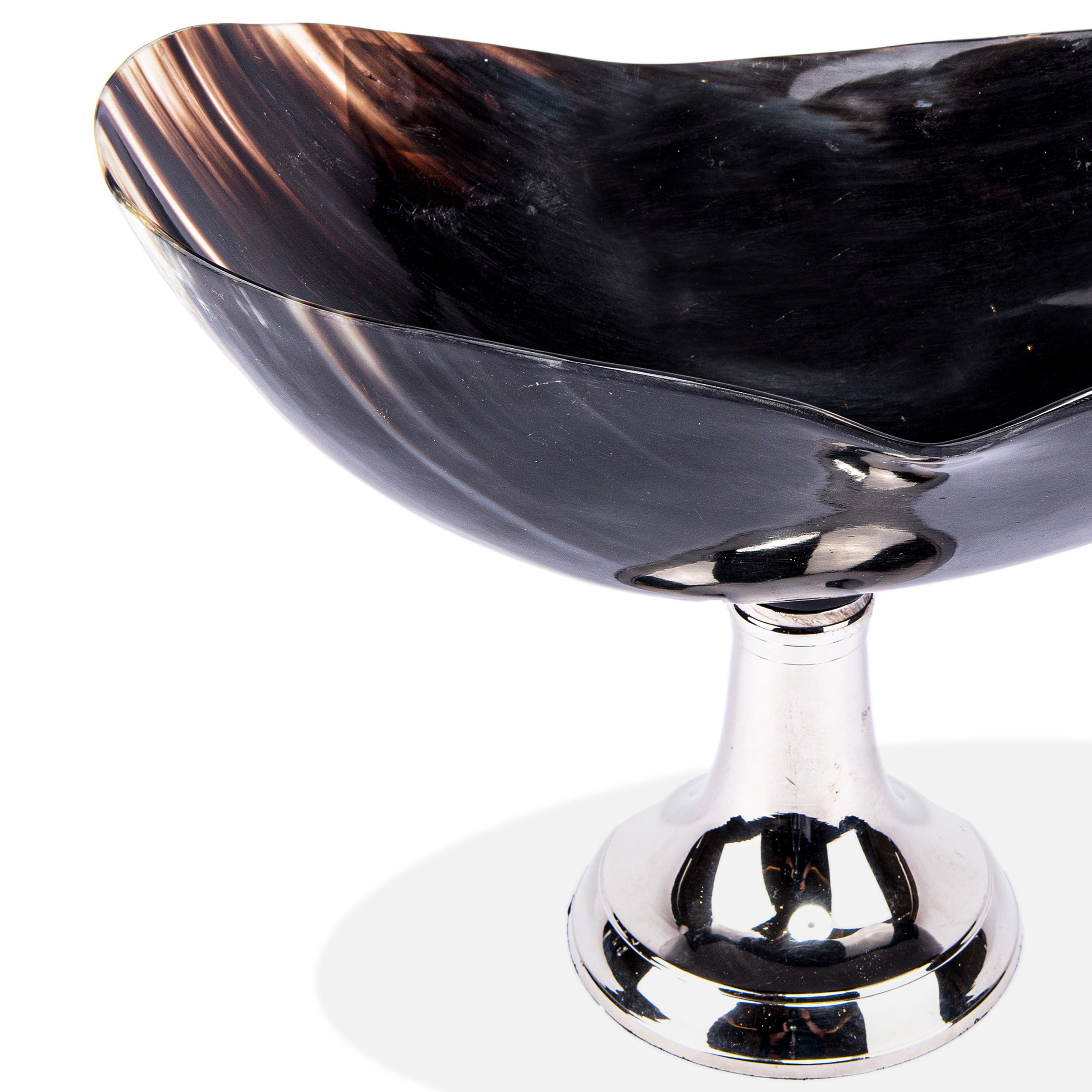 Frances Stoia Home. Variegated Horn Decorative Plate with Silver Pedestal