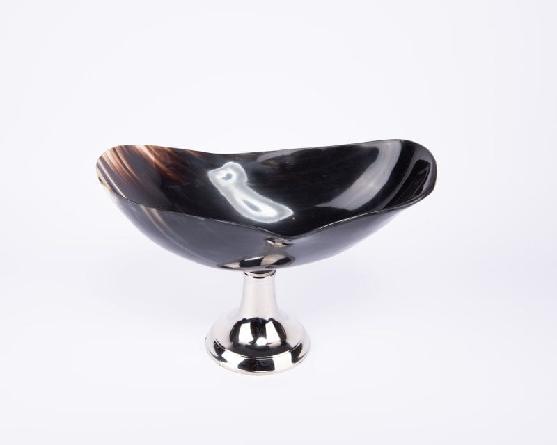 Frances Stoia Home. Variegated Horn Decorative Plate with Silver Pedestal