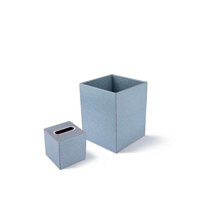 طقم من سلة مهملات وصندوق مناديل من الجلد الفاخر باللون الأزرق من بودروم جروب