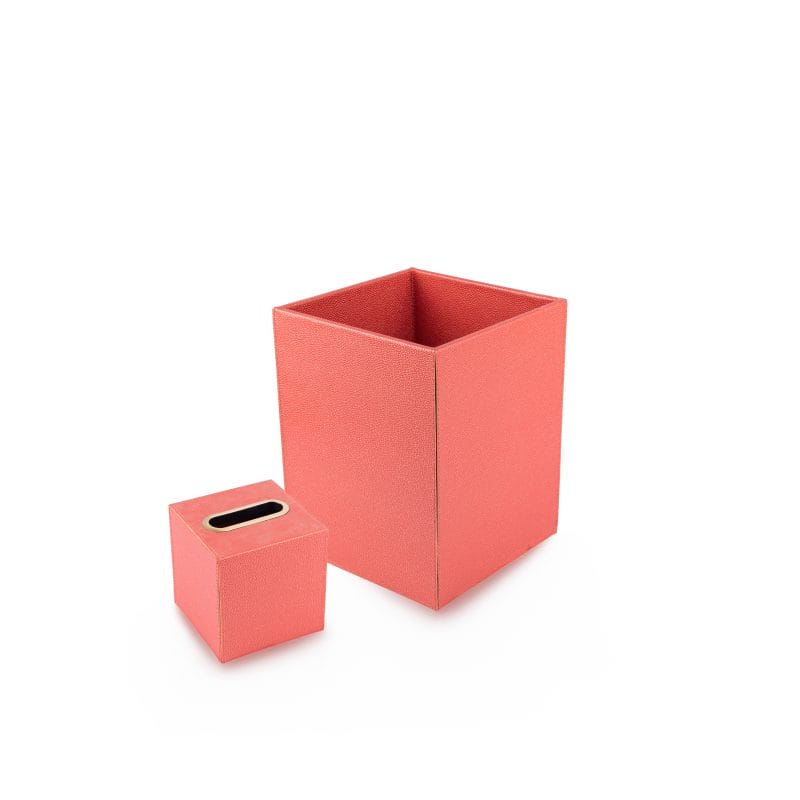 طقم من سلة مهملات وصندوق مناديل من الجلد الفاخر باللون البرتقالي من بودروم جروب