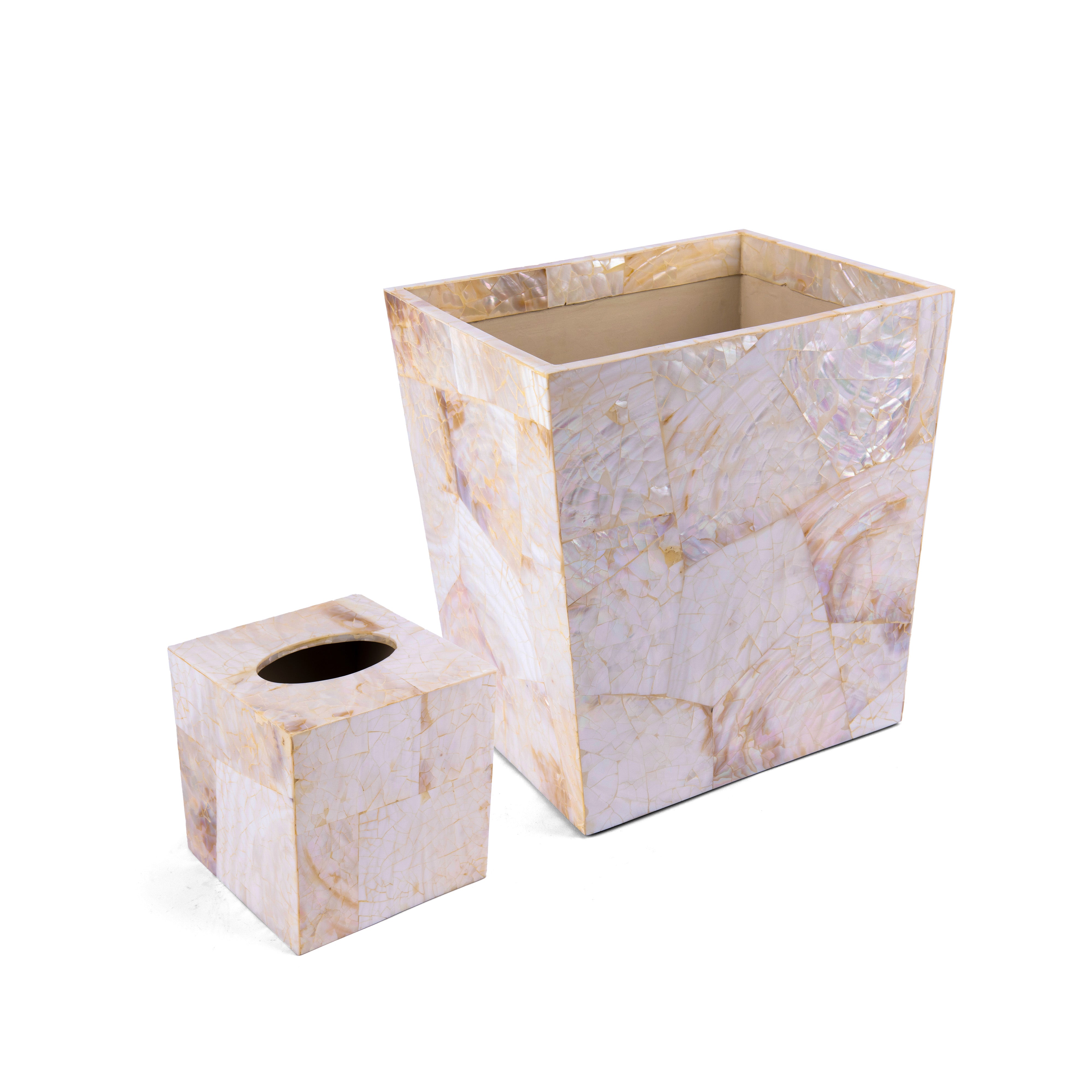 Pigeon & Poodle. A Set of Seashell Tissue Box & Wastebasket