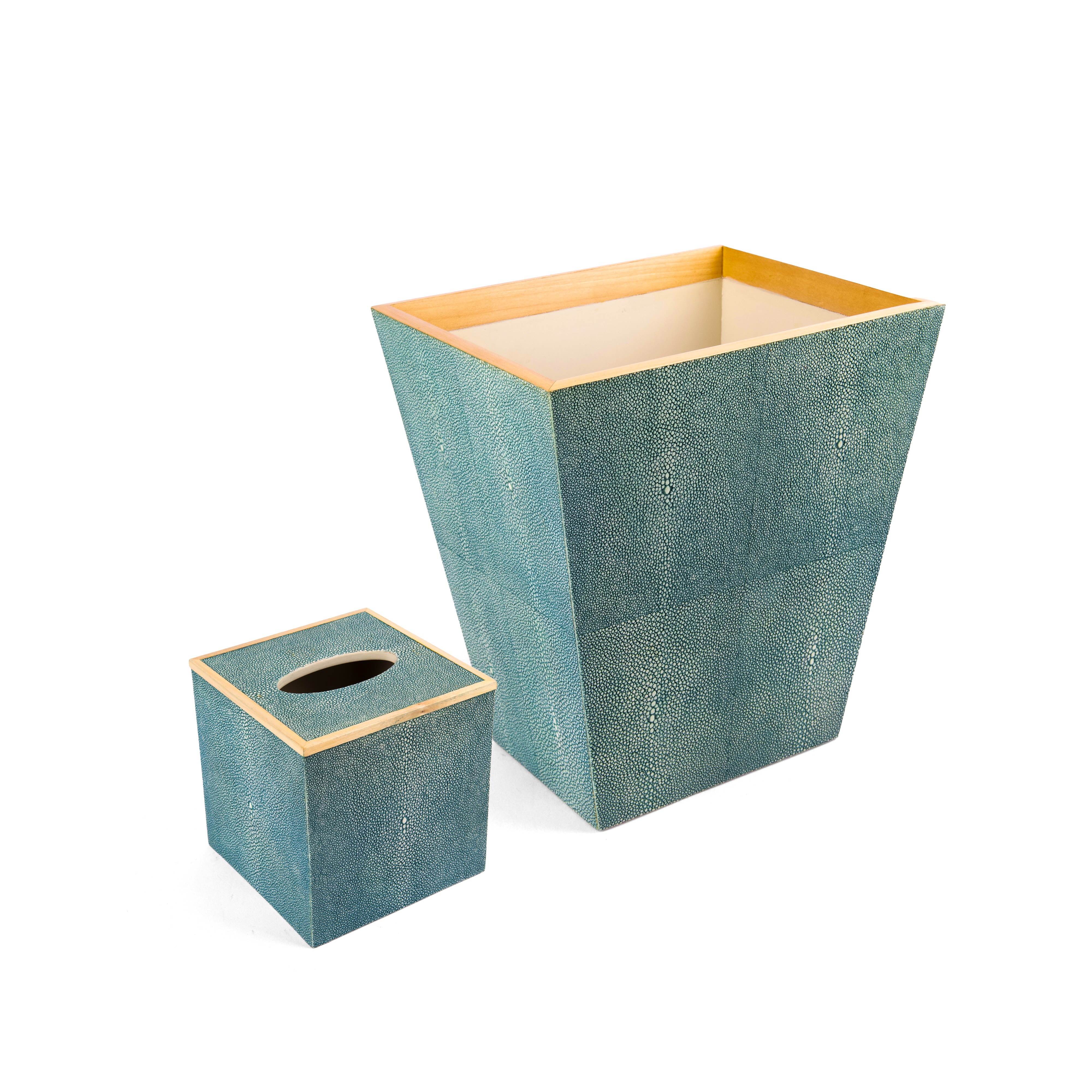 Pigeon & Poodle. Manchester Set of Tissue Box & Wastebasket in Blue Colour
