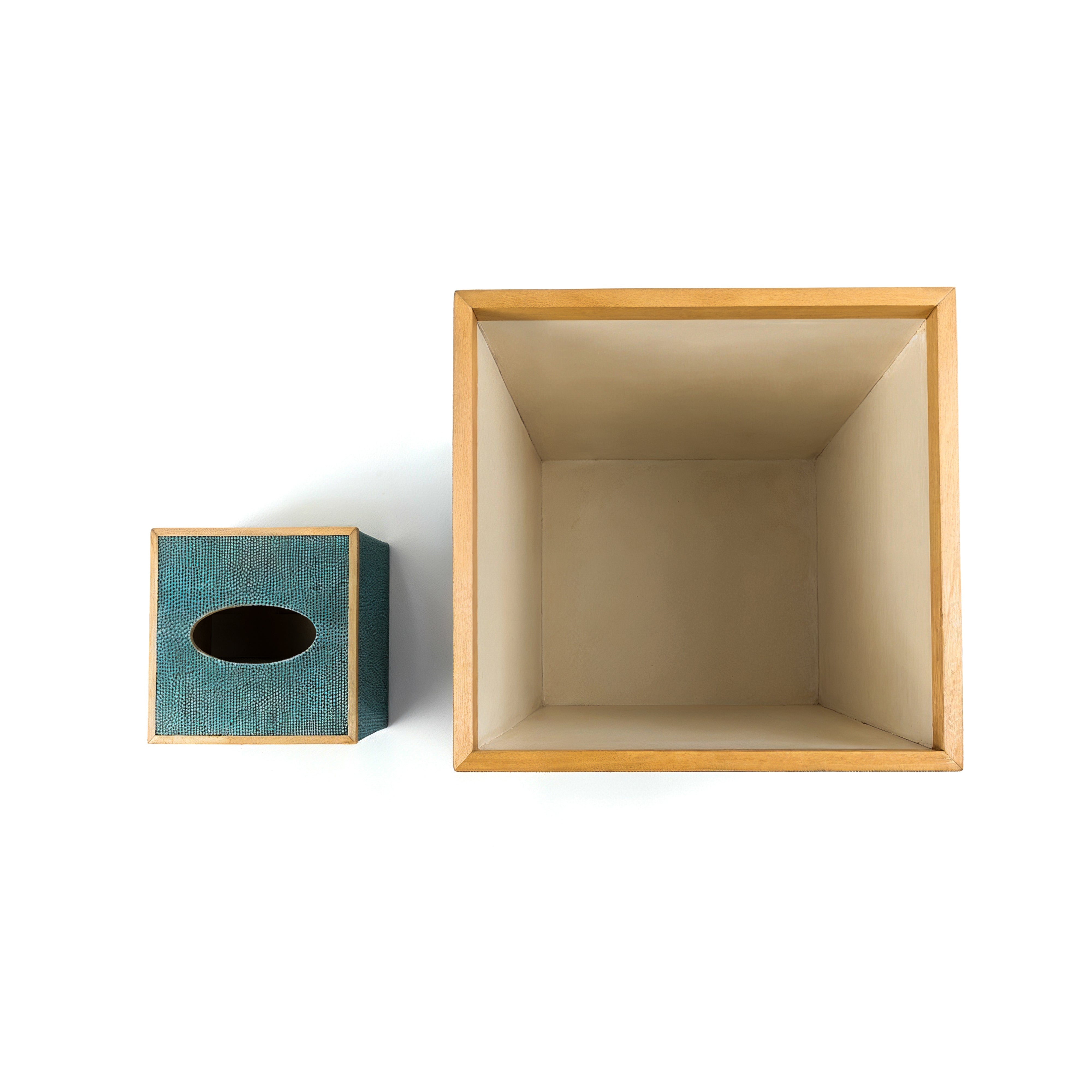 Pigeon & Poodle. Manchester Set of Tissue Box & Wastebasket in Blue Colour