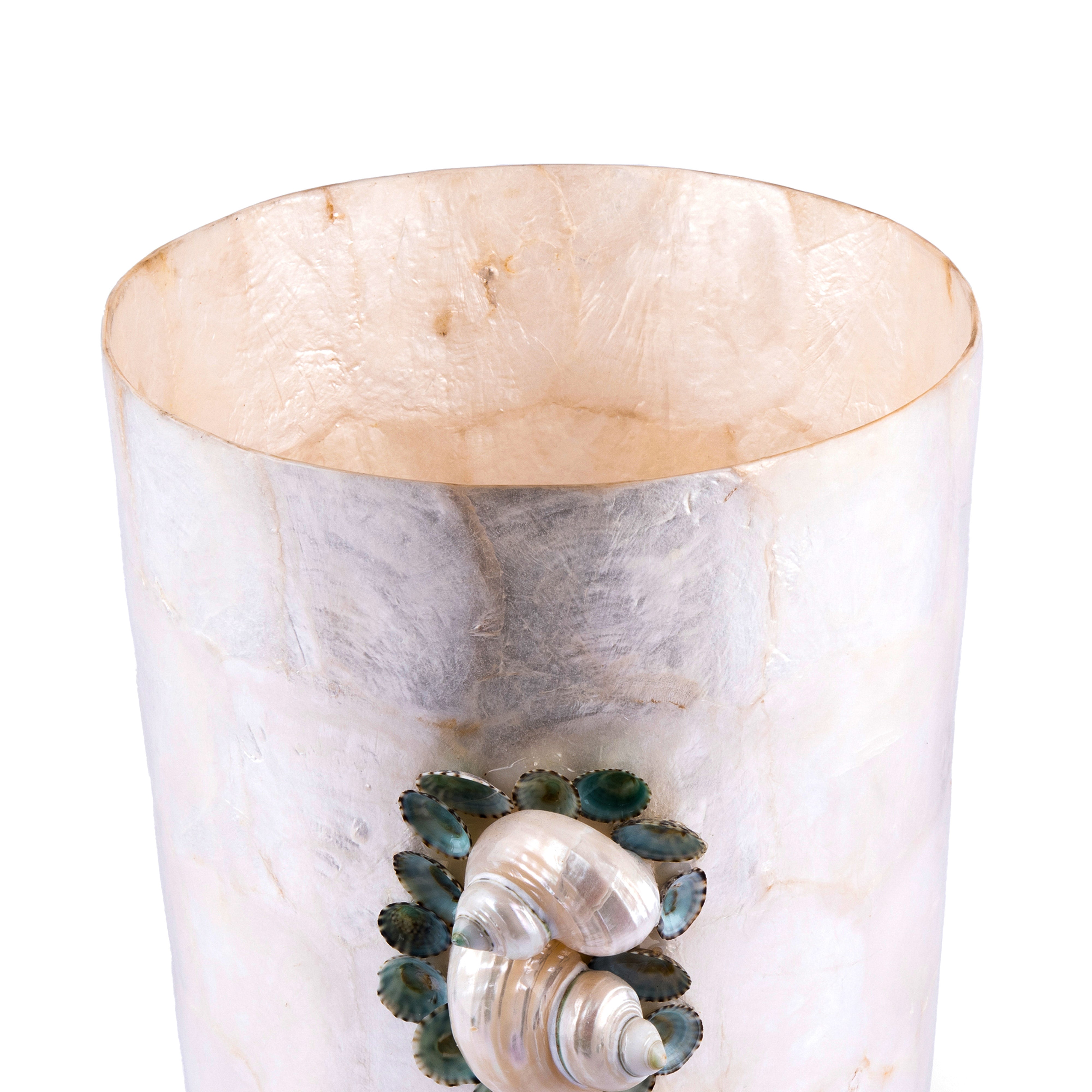 Marjorie Bloom Collection. A Set of Tissue Box & Wastebasket in Made out of Organic Seashell Design