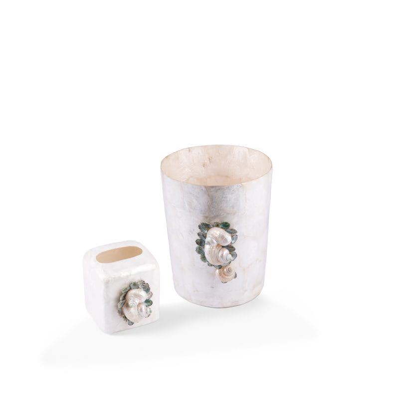 Marjorie Bloom Collection. A Set of Tissue Box & Wastebasket in Made out of Organic Seashell Design