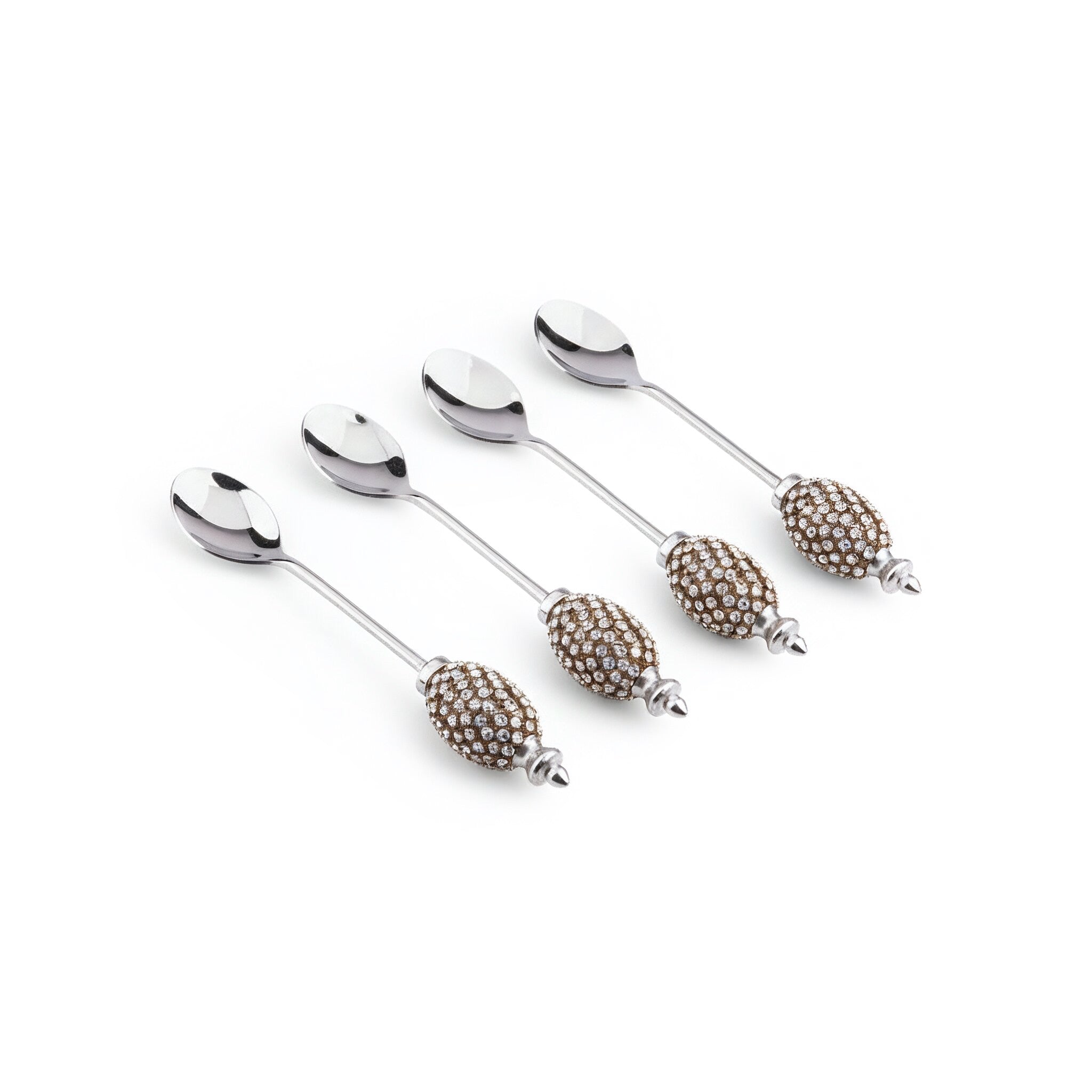 Alan Lee Collection. Set of 4 Tea Spoons with Gold Austrian Crystal Handle.