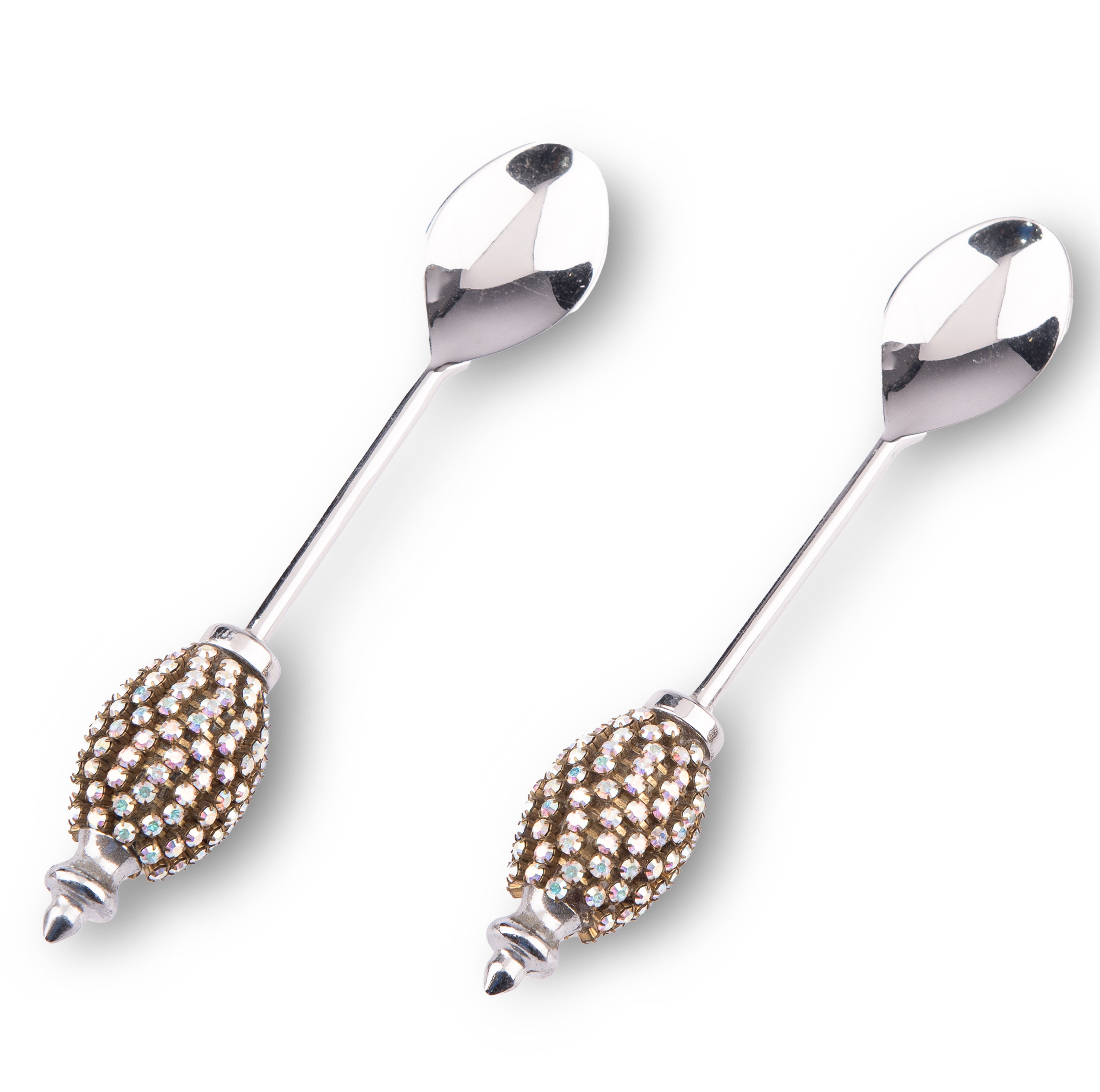 Alan Lee Collection. Set of 4 Tea Spoons with Gold Austrian Crystal Handle.