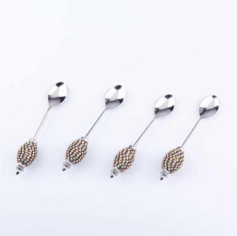 Alan Lee Collection. Set of 4 Tea Spoons with Gold Austrian Crystal Handle.