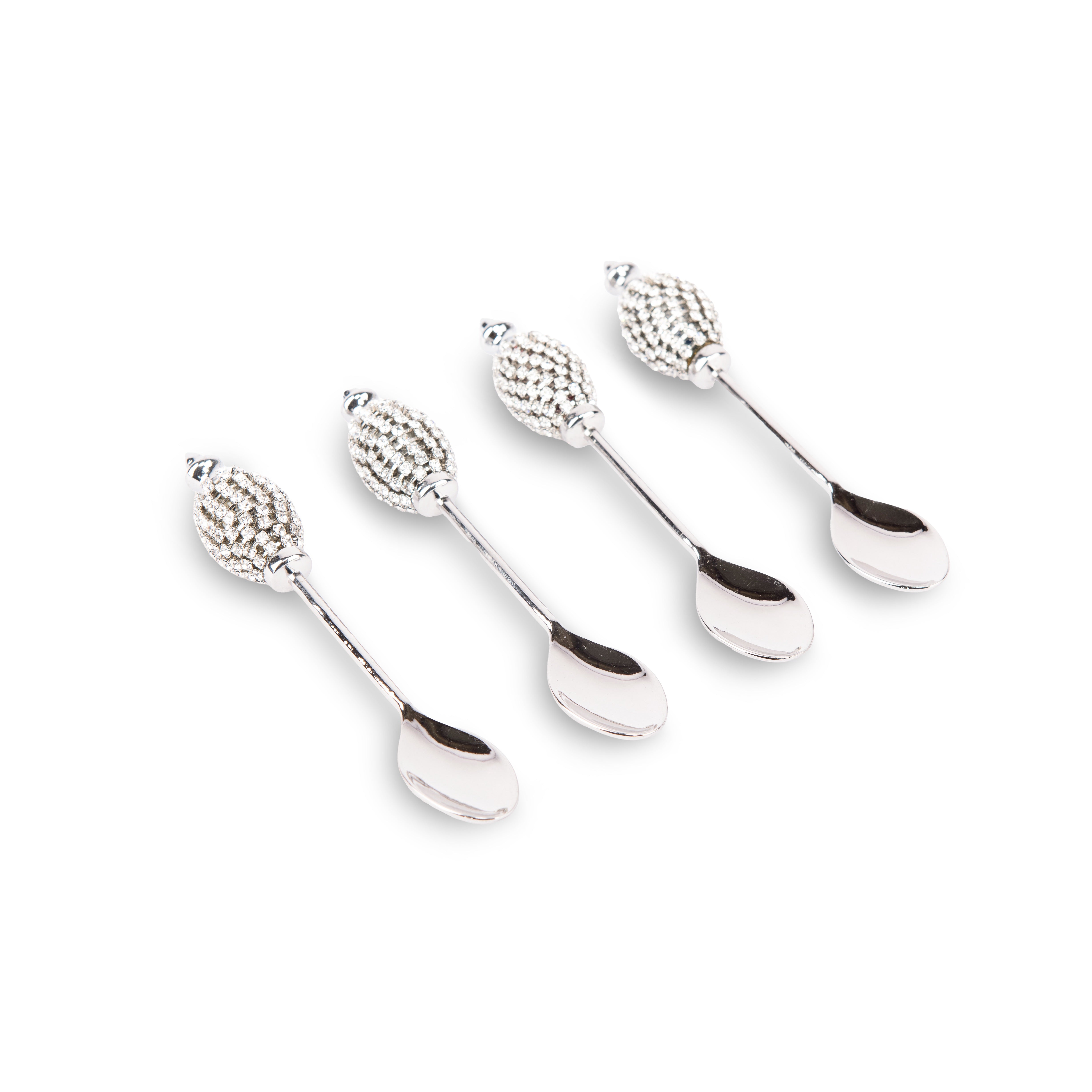 Alan Lee Collection. Set of 4 Tea Spoons With Silver Austrian Crystal Handle.