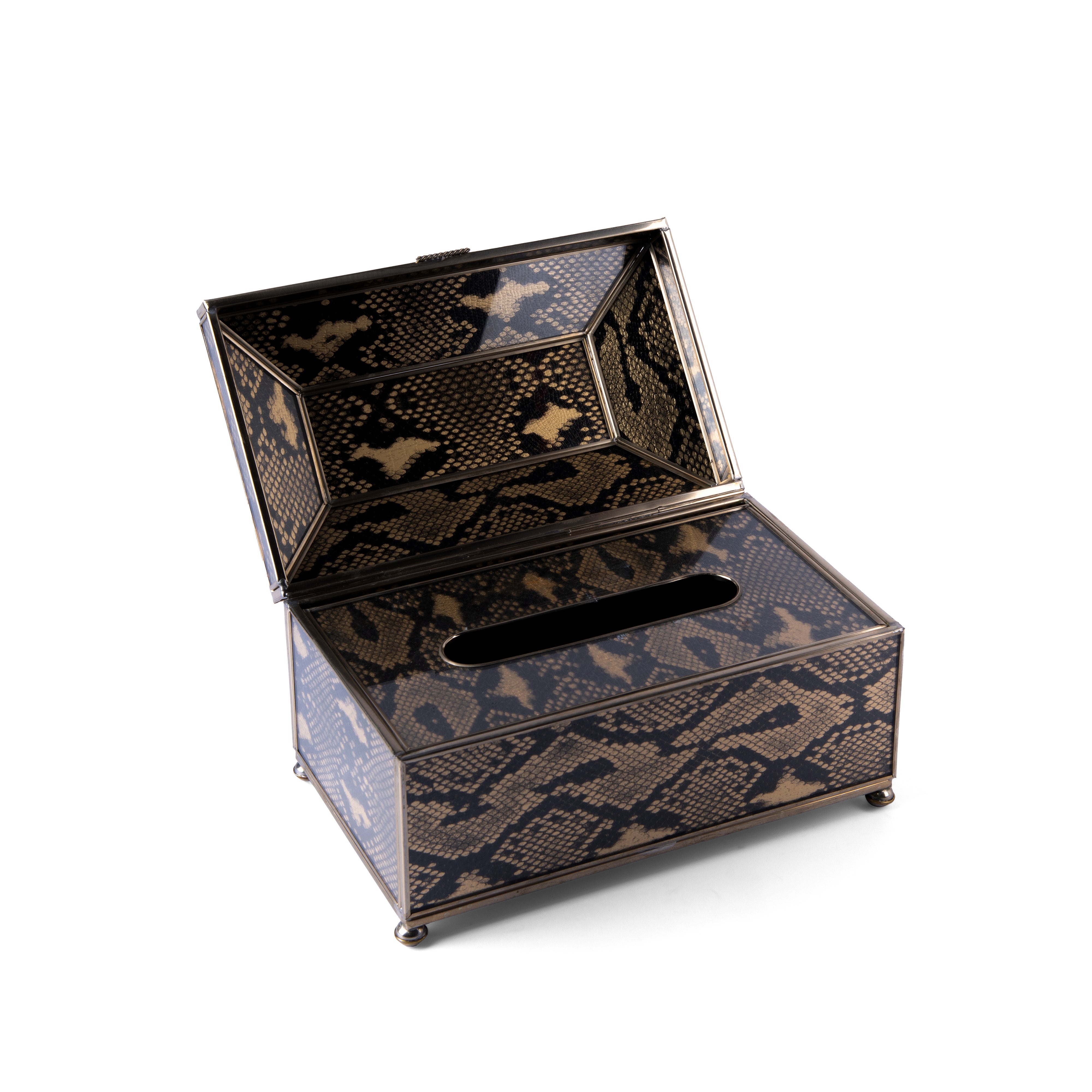 JM Piers. Brown Lizard Skin Tissue Box. Large Size