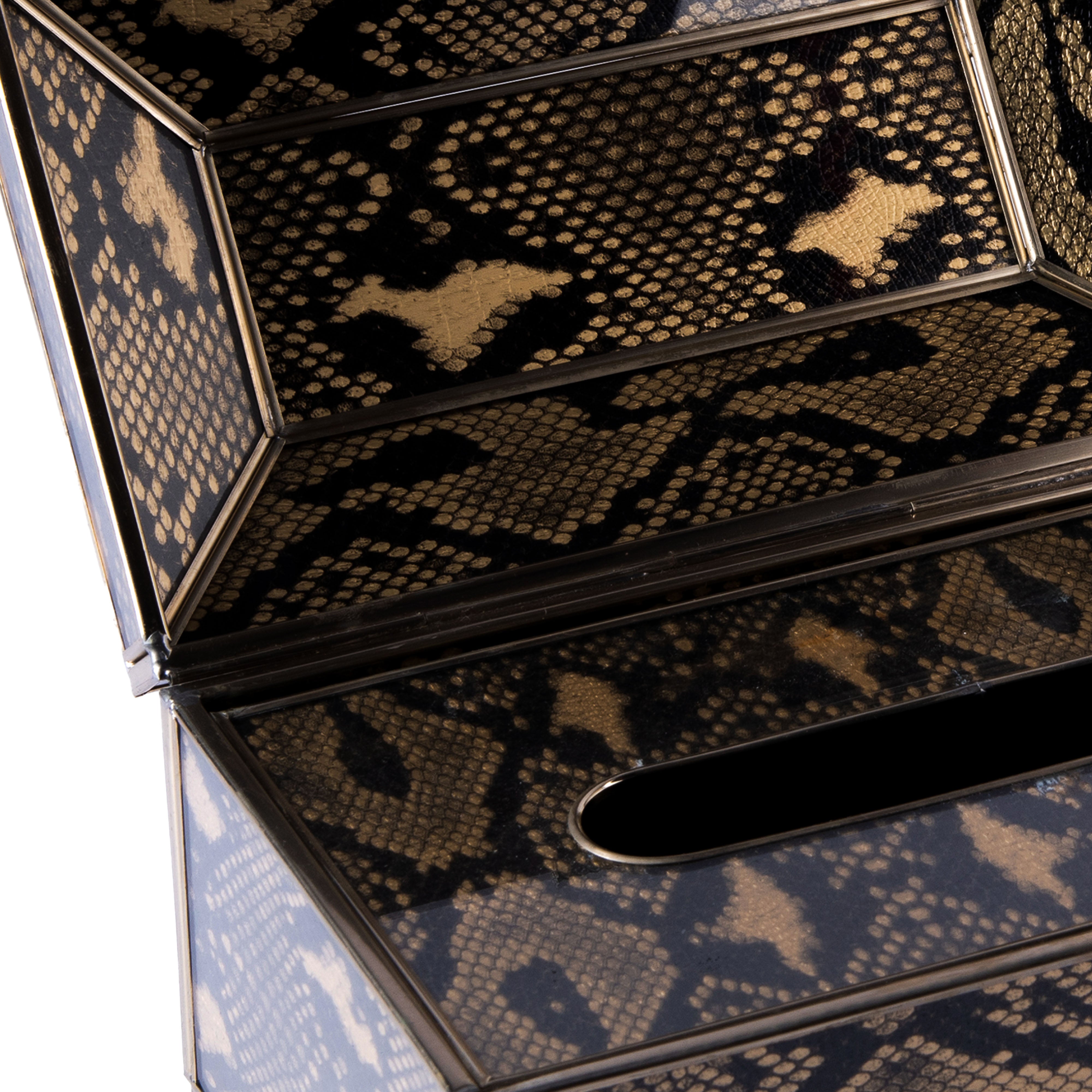 JM Piers. Brown Lizard Skin Tissue Box. Large Size