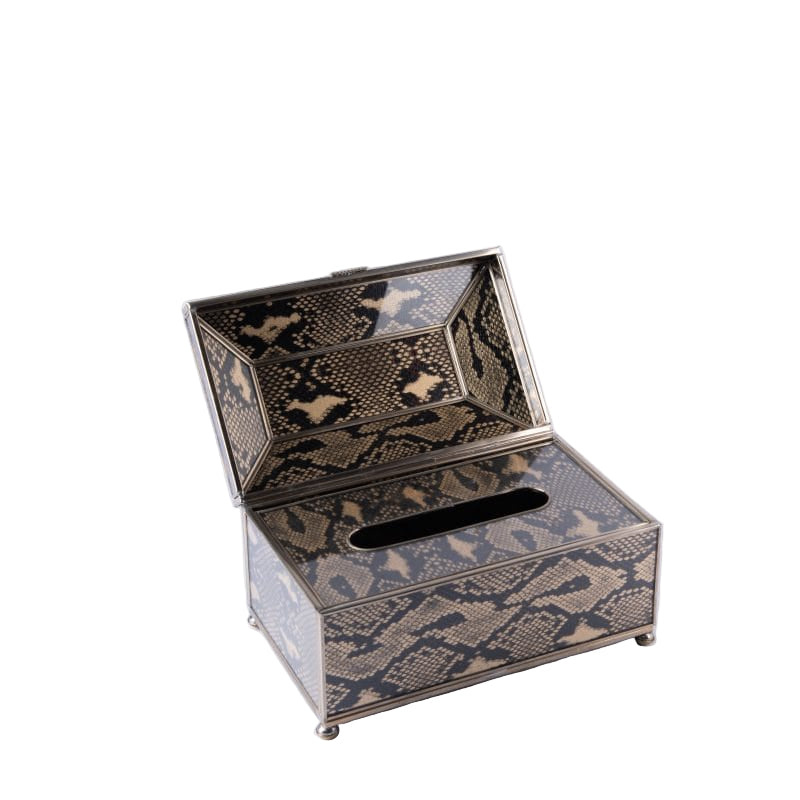 JM Piers. Brown Lizard Skin Tissue Box. Large Size
