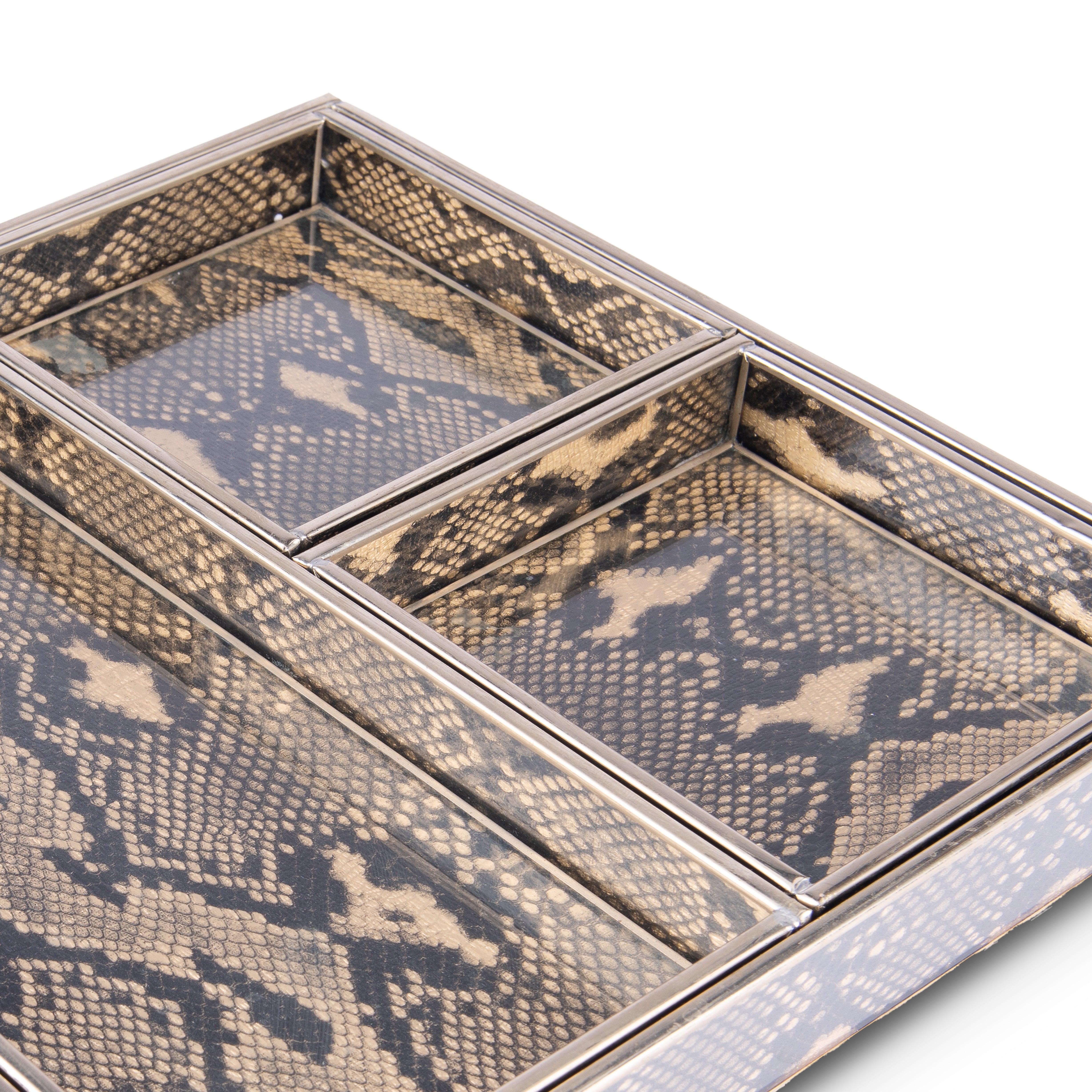 JM Piers. 4 in 1 Glass Tray Designed with Python Skin. Medium Size