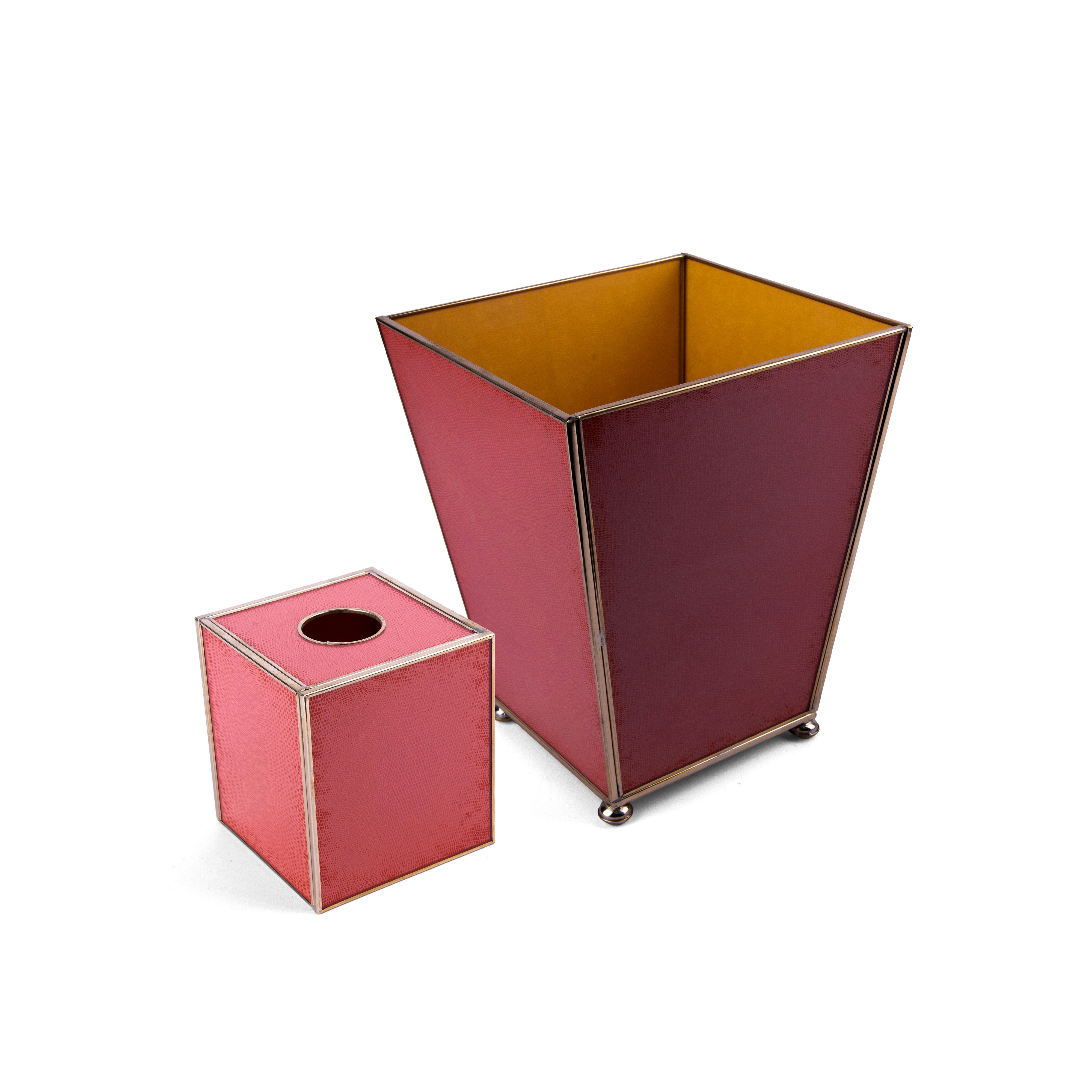 JM Piers. A set of Wastebasket & Tissue Box Designed with Pink Lizard Skin