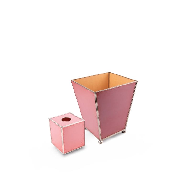 JM Piers. A set of Wastebasket & Tissue Box Designed with Pink Lizard Skin