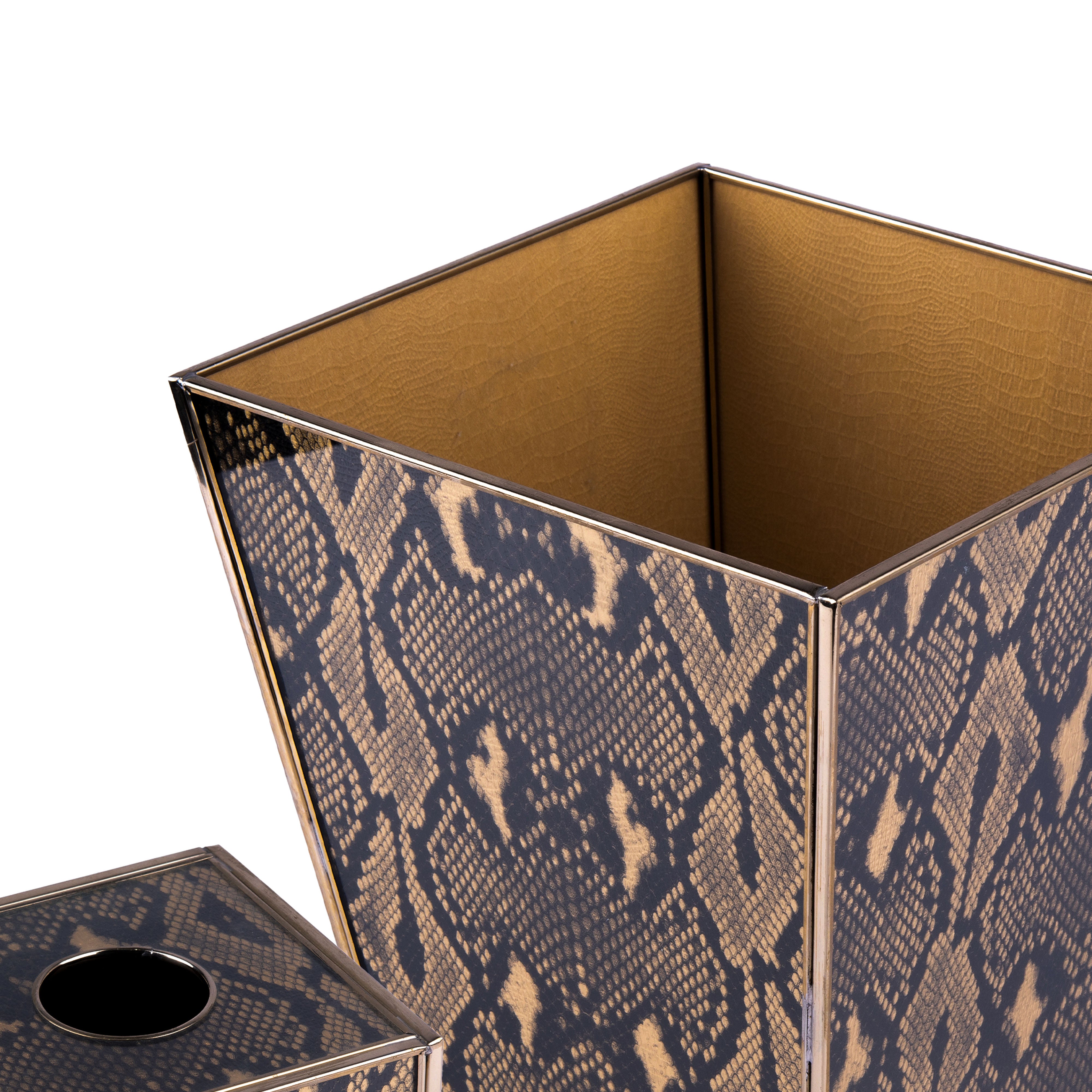 JM Piers. Set of Wastebasket & Tissue Box Designed with Python Skin