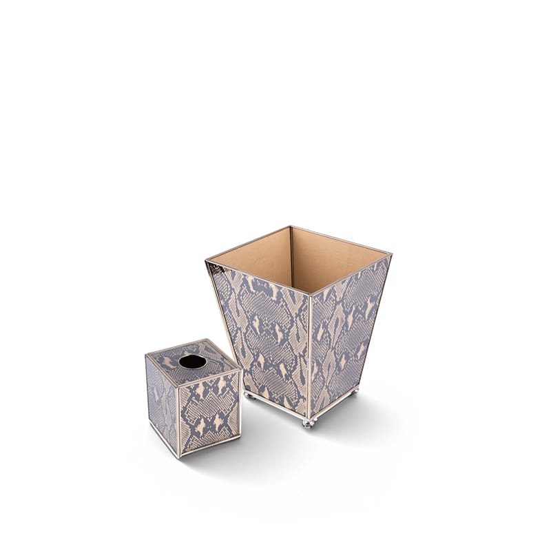 JM Piers. Set of Wastebasket & Tissue Box Designed with Python Skin