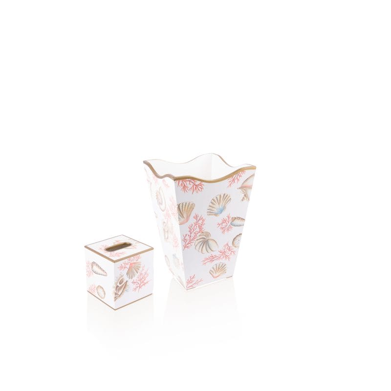 Allen G Designs. Set of Wastebasket & Tissue Box Designed with Seashell Design