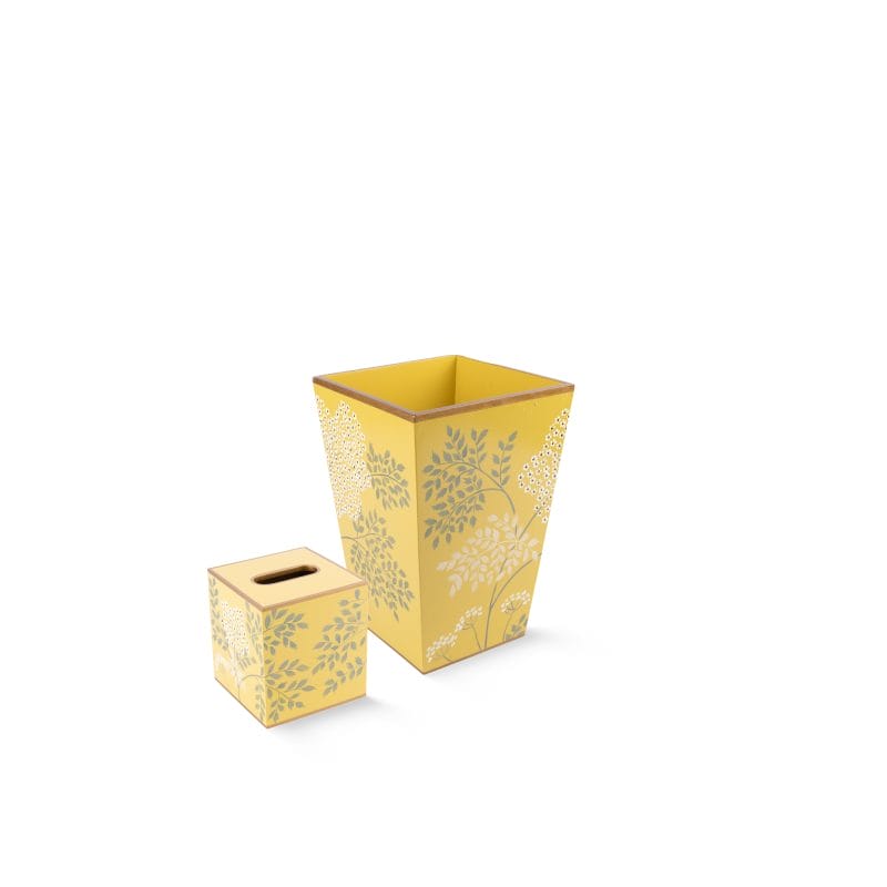 Allen G Designs. Set of Wastebasket & Tissue Box Designed with Yellow Meadow