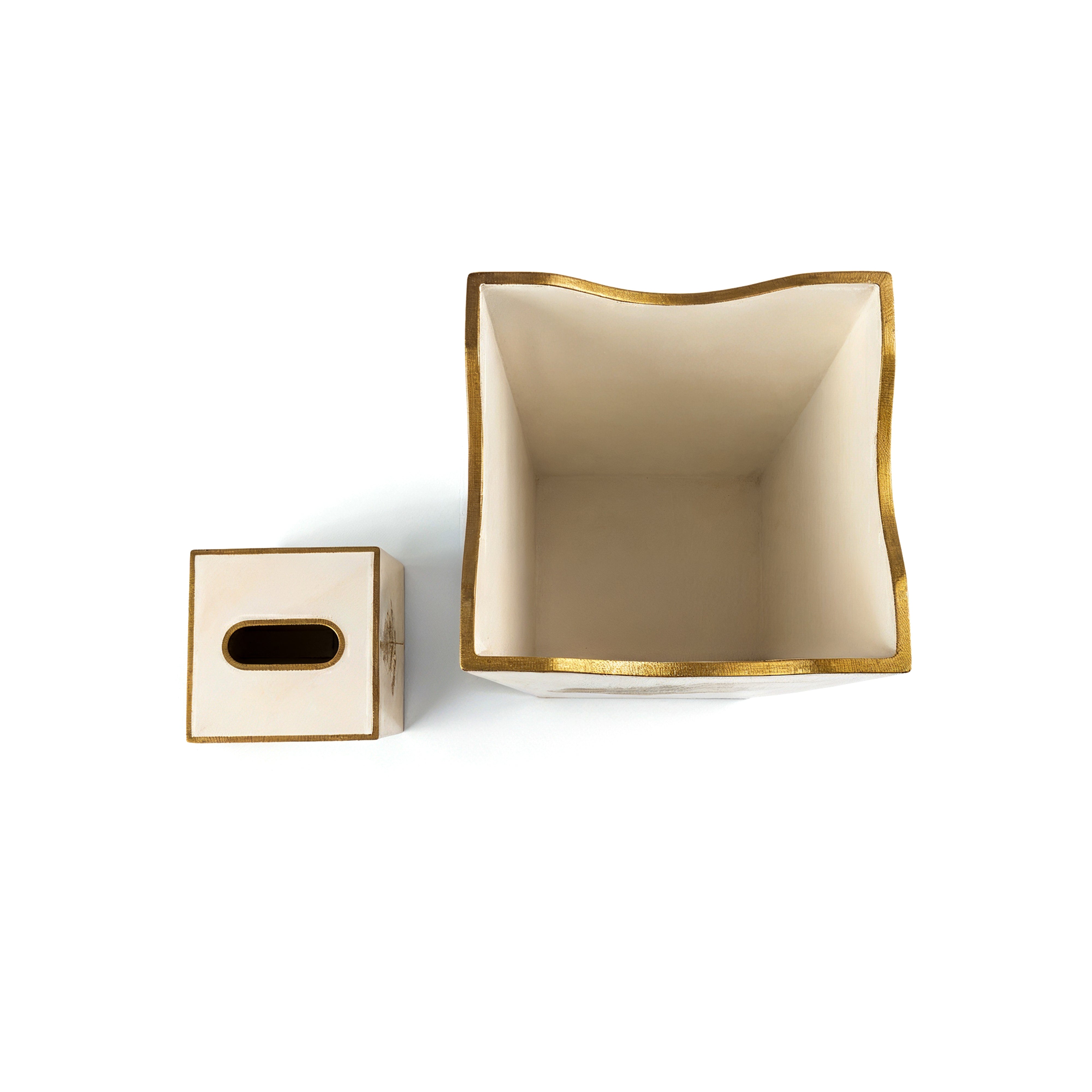 Allen G Designs. Set of Wastebasket & Tissue Box Featuring Green leaves