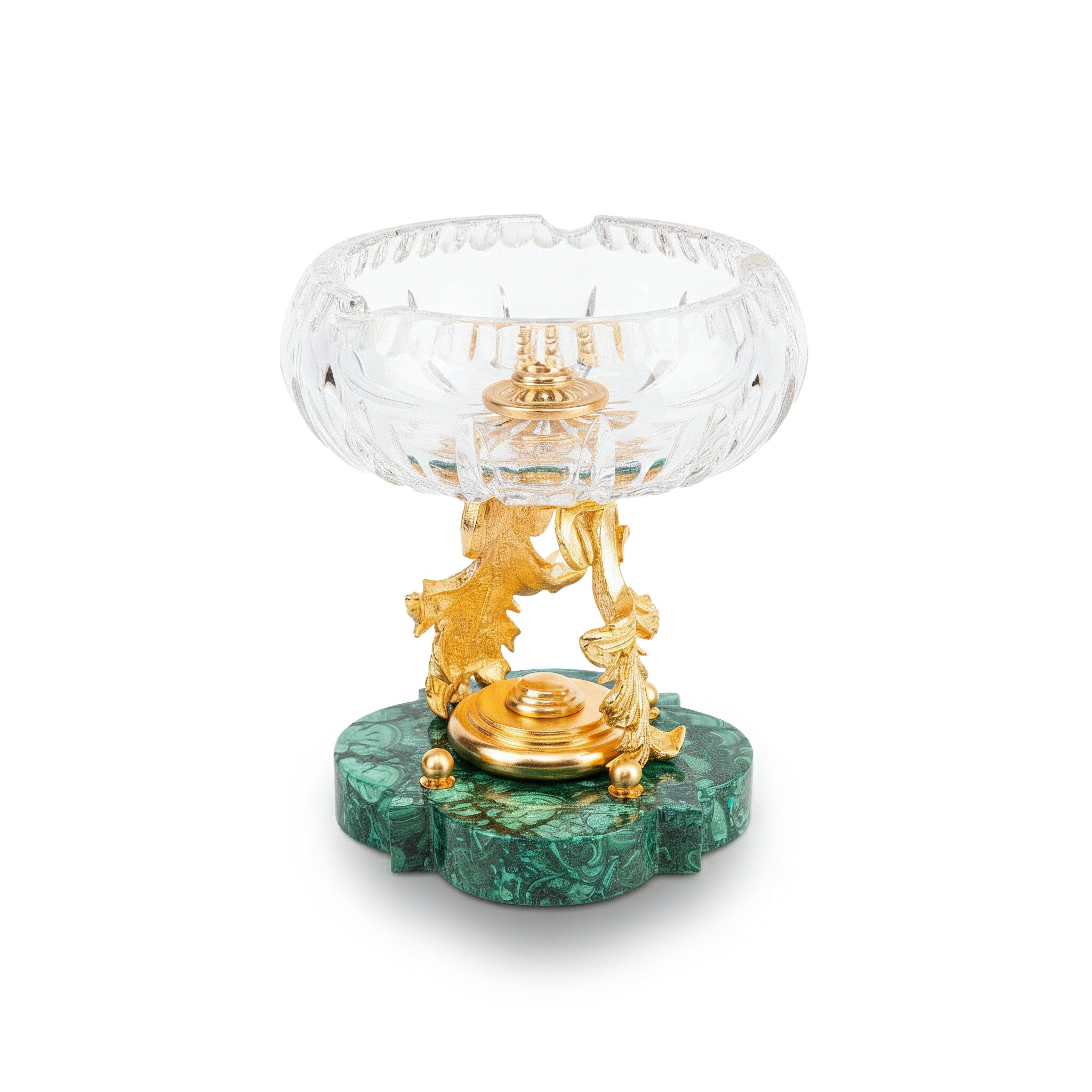I Biagi. Crystal Cigar Ashtray with Green Stone Base. Medium Size