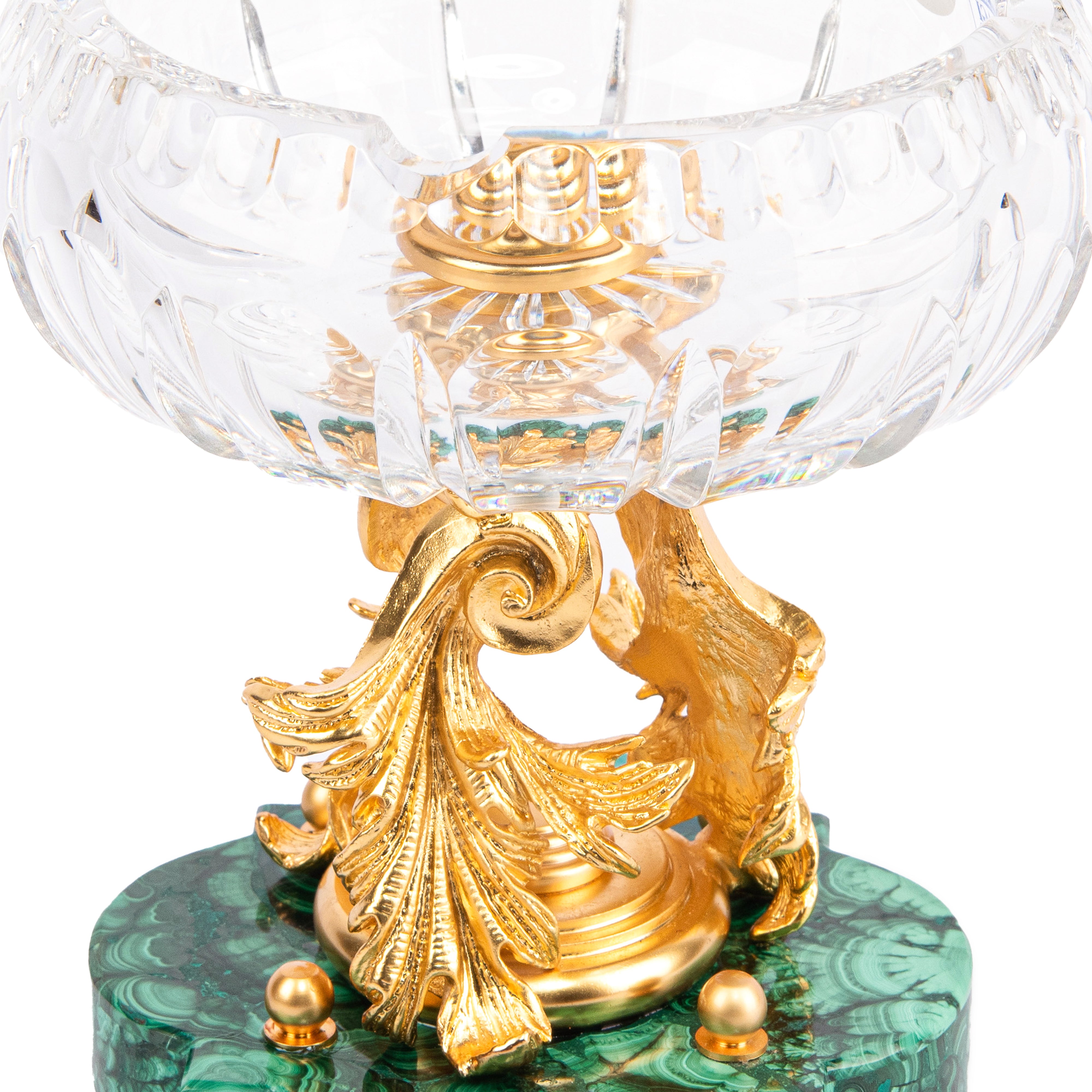 I Biagi. Crystal Cigar Ashtray with Green Stone Base. Medium Size