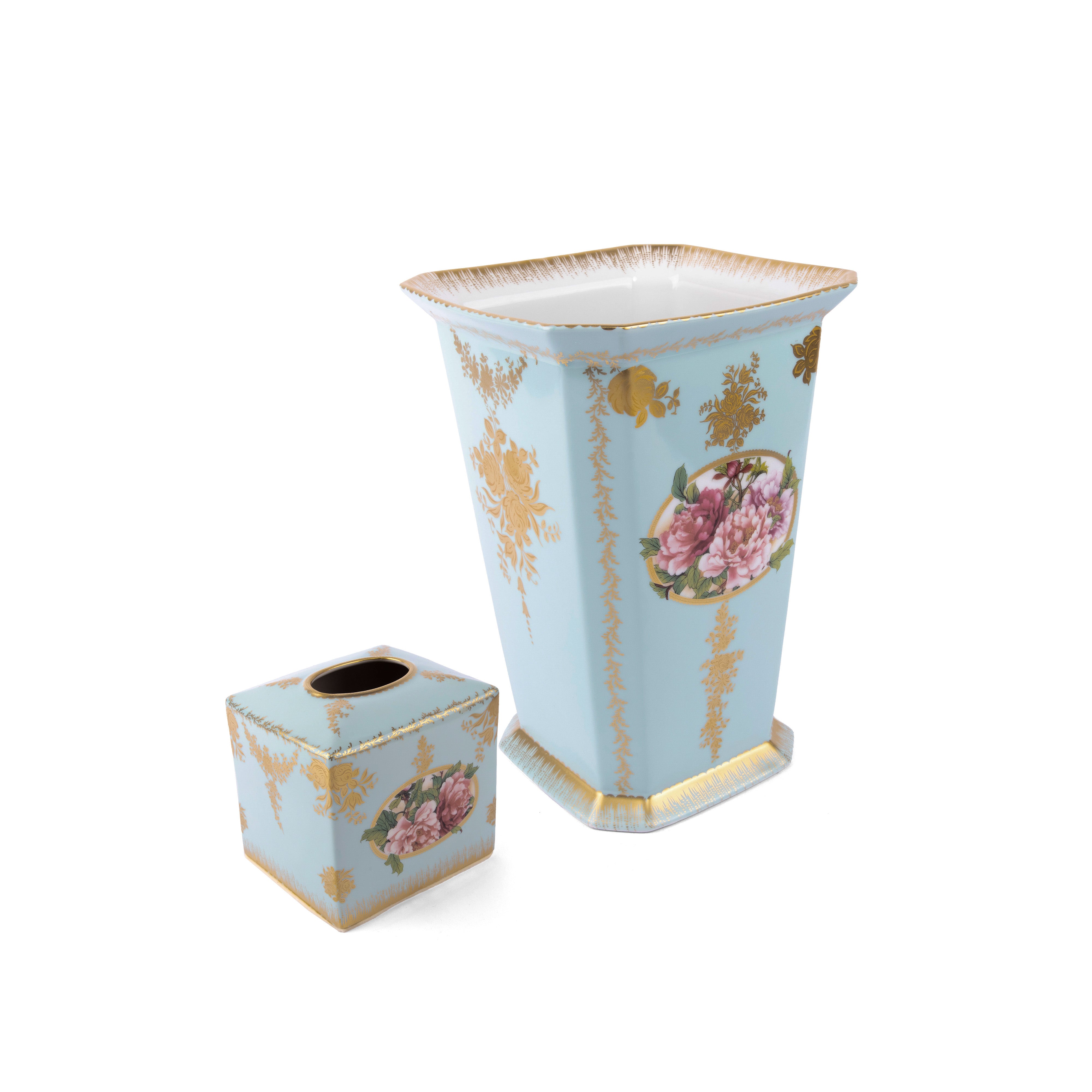 Mangani 1958. A set of Porcelain Wastebasket & Tissue Box