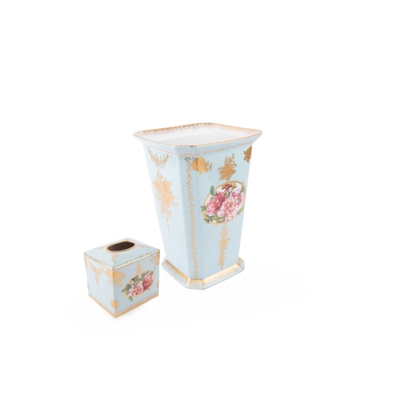 طقم من سلة مهملات وصندوق مناديل مصنوع من البورسلين من مانجاني ١٩٥٨