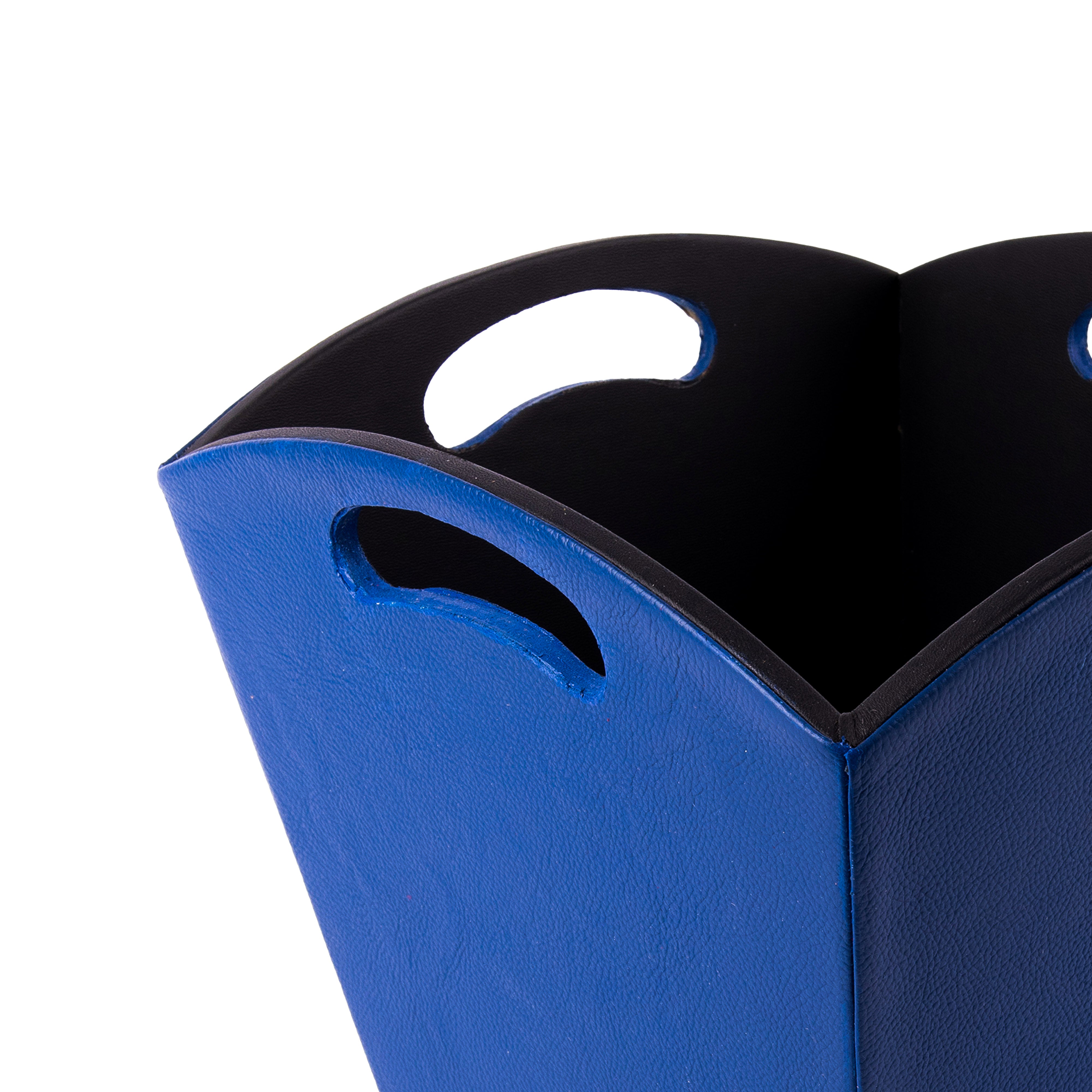 Kurgan Kenani Leather. A Set of Blue Leather Tissue Box & Waste Basket