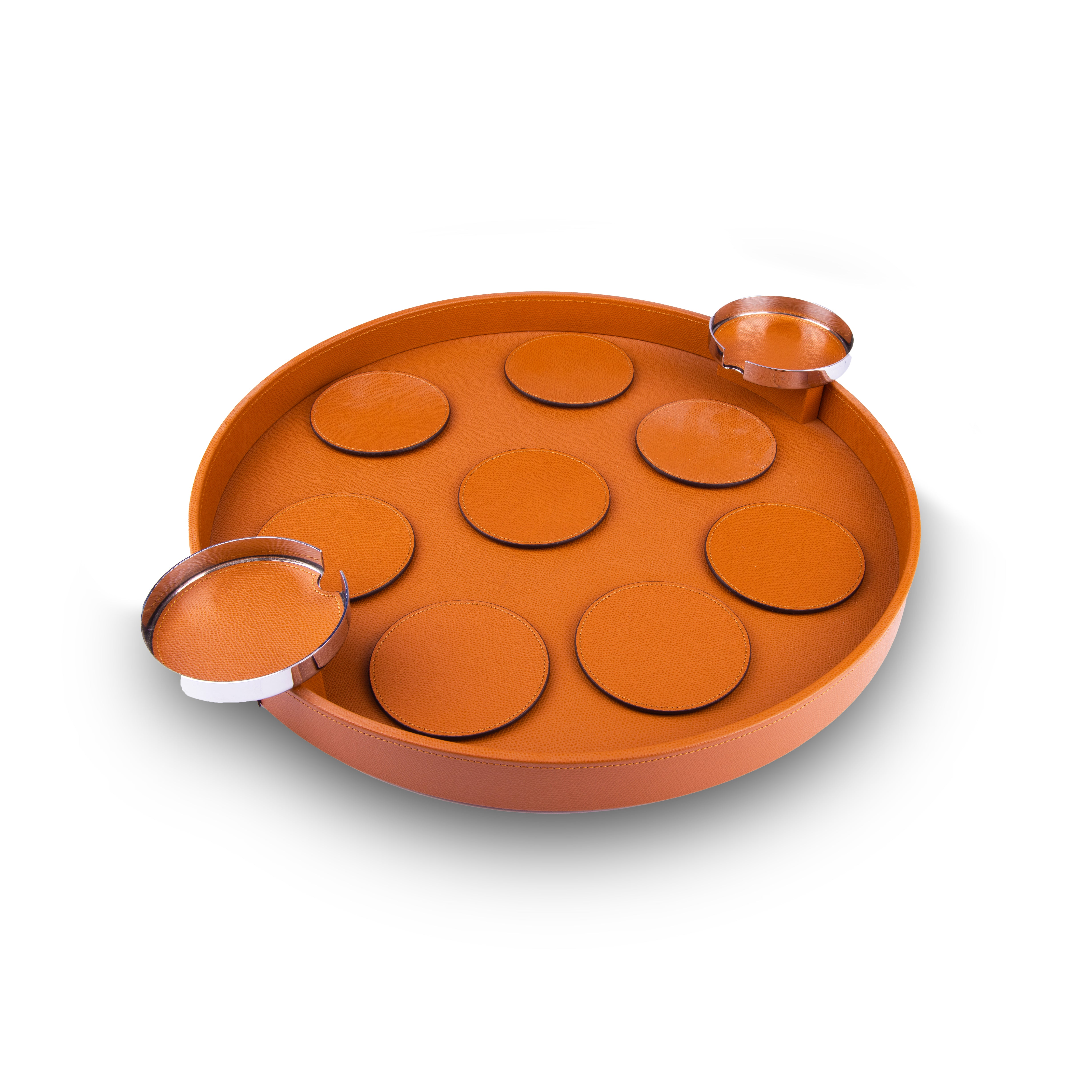 Pinetti. Dioniso Brown Rounded Tray with Coaster Holders