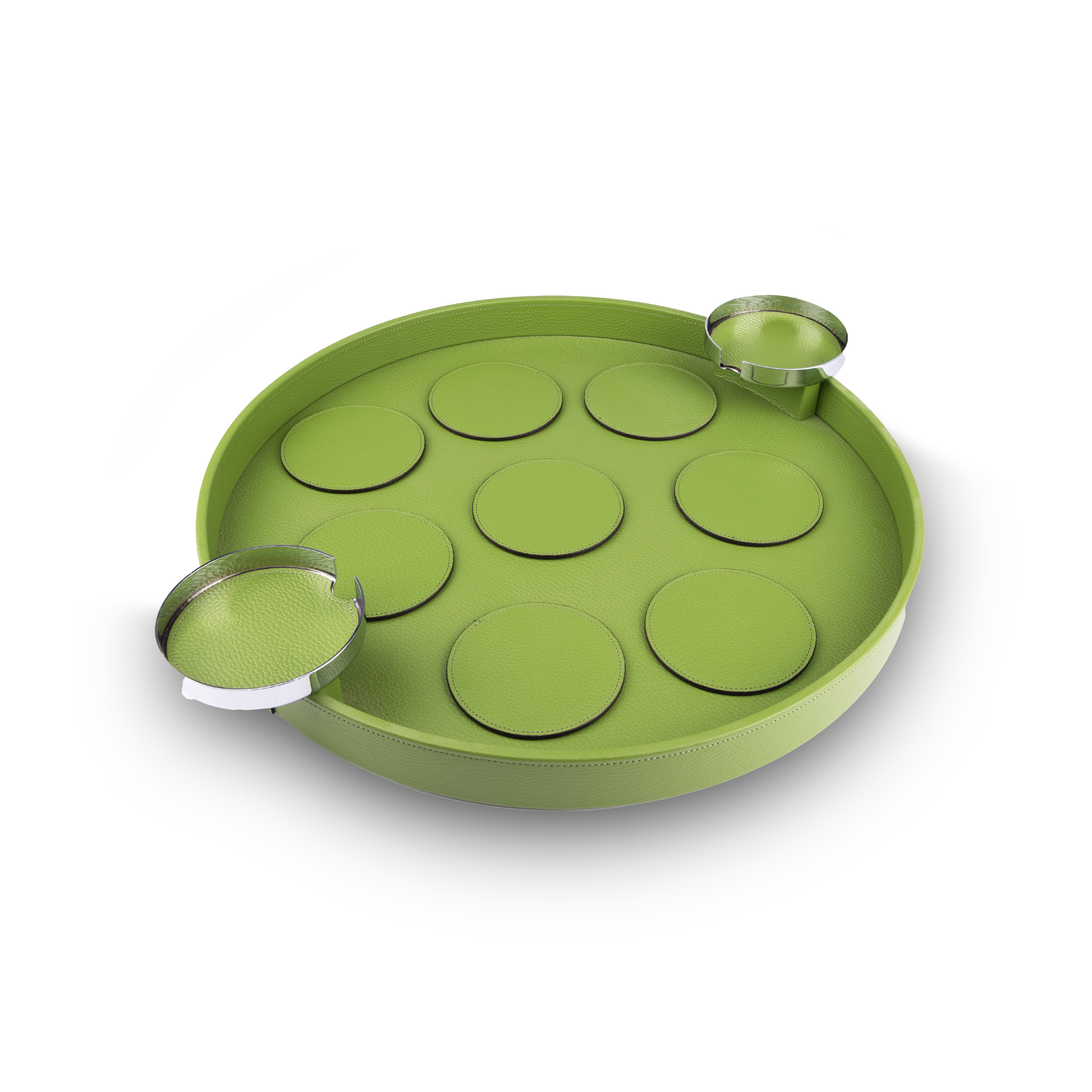 Pinetti. Dioniso Green Rounded Tray with Coaster Holders