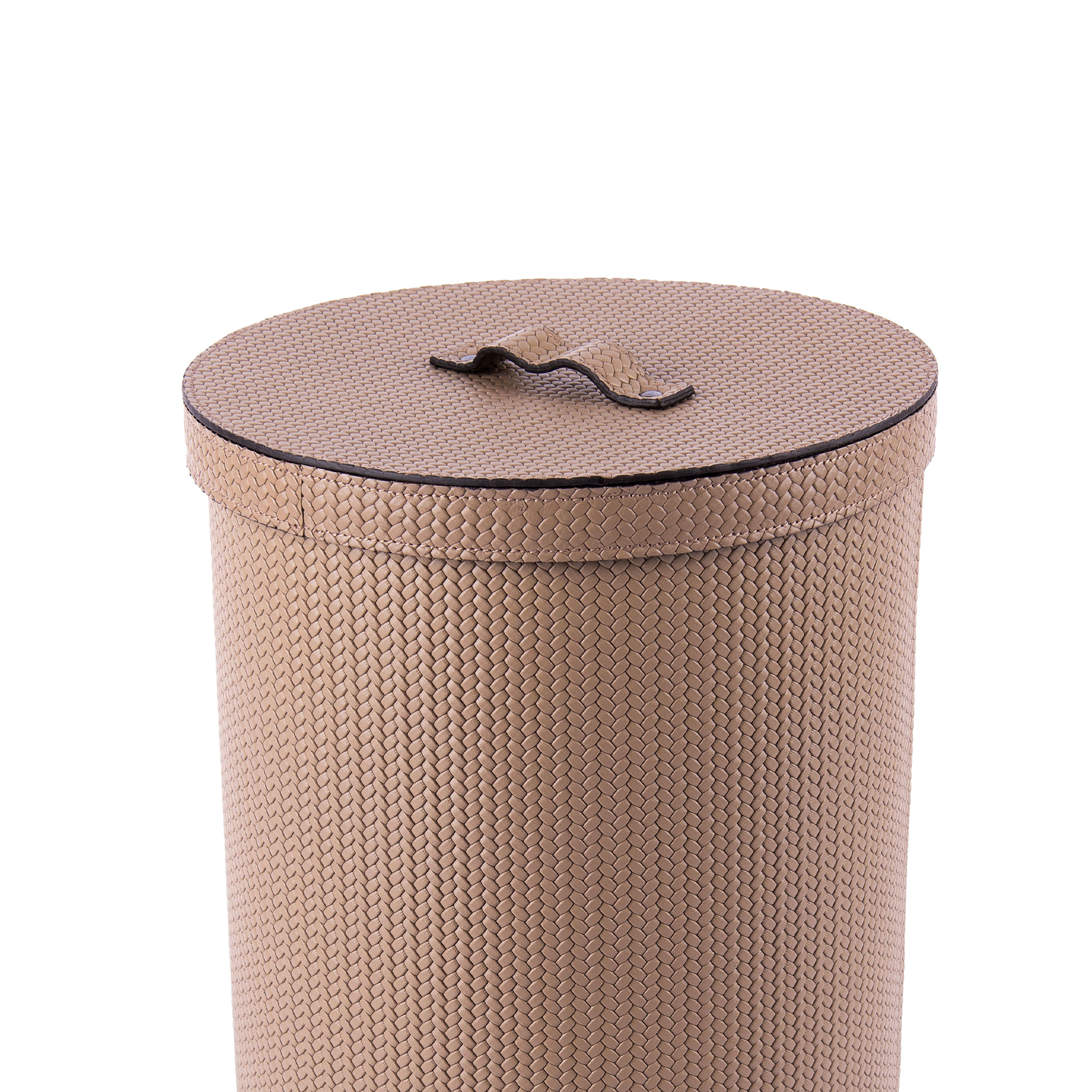 Pinetti. A Set of Woven leather Tissue Box & Round Wastebasket with Lid