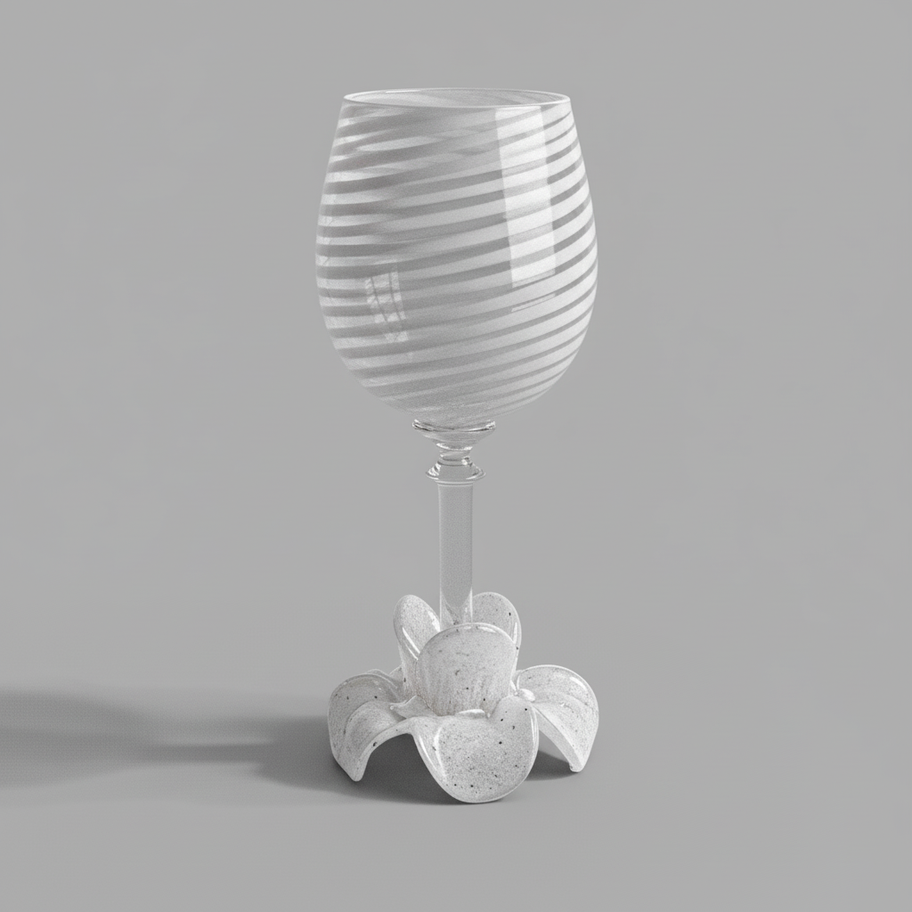 Abhika. Stripped Glass with Murano Flower Base. Sold as 1 piece