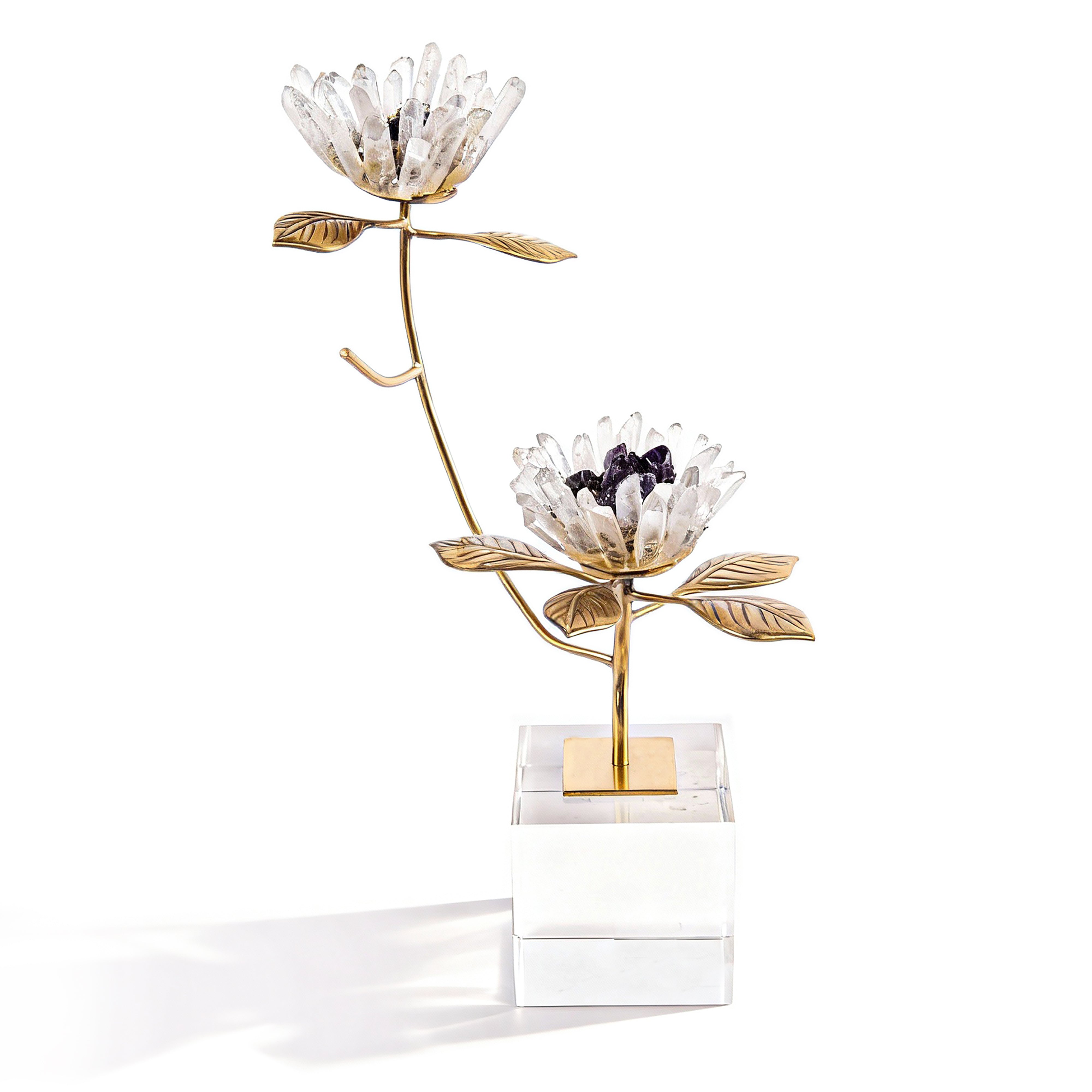 Abhika. Double Bloom Floral Quartz Figurine