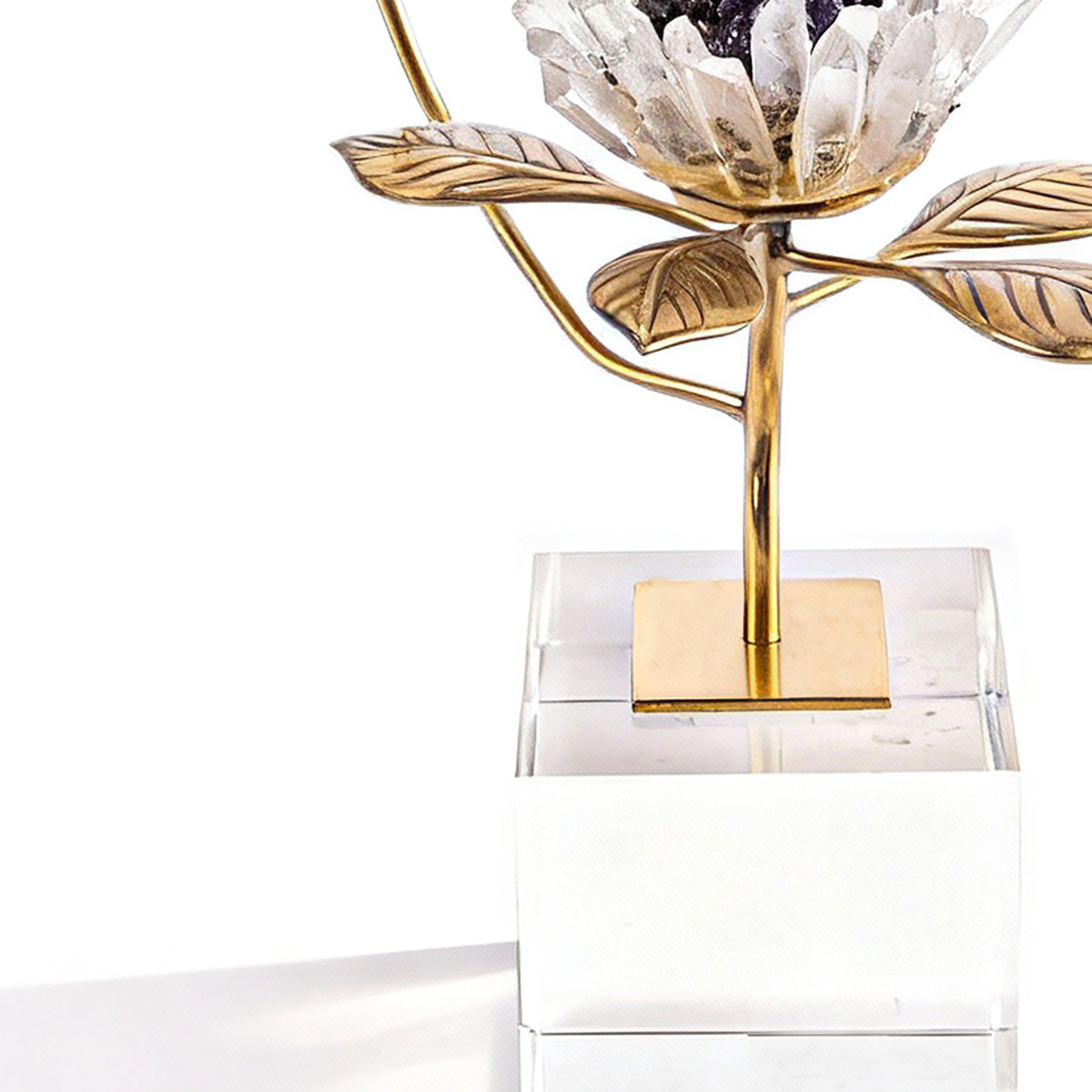 Abhika. Double Bloom Floral Quartz Figurine