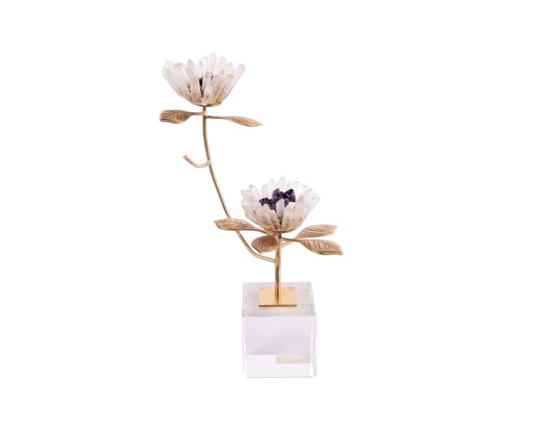 Abhika. Double Bloom Floral Quartz Figurine