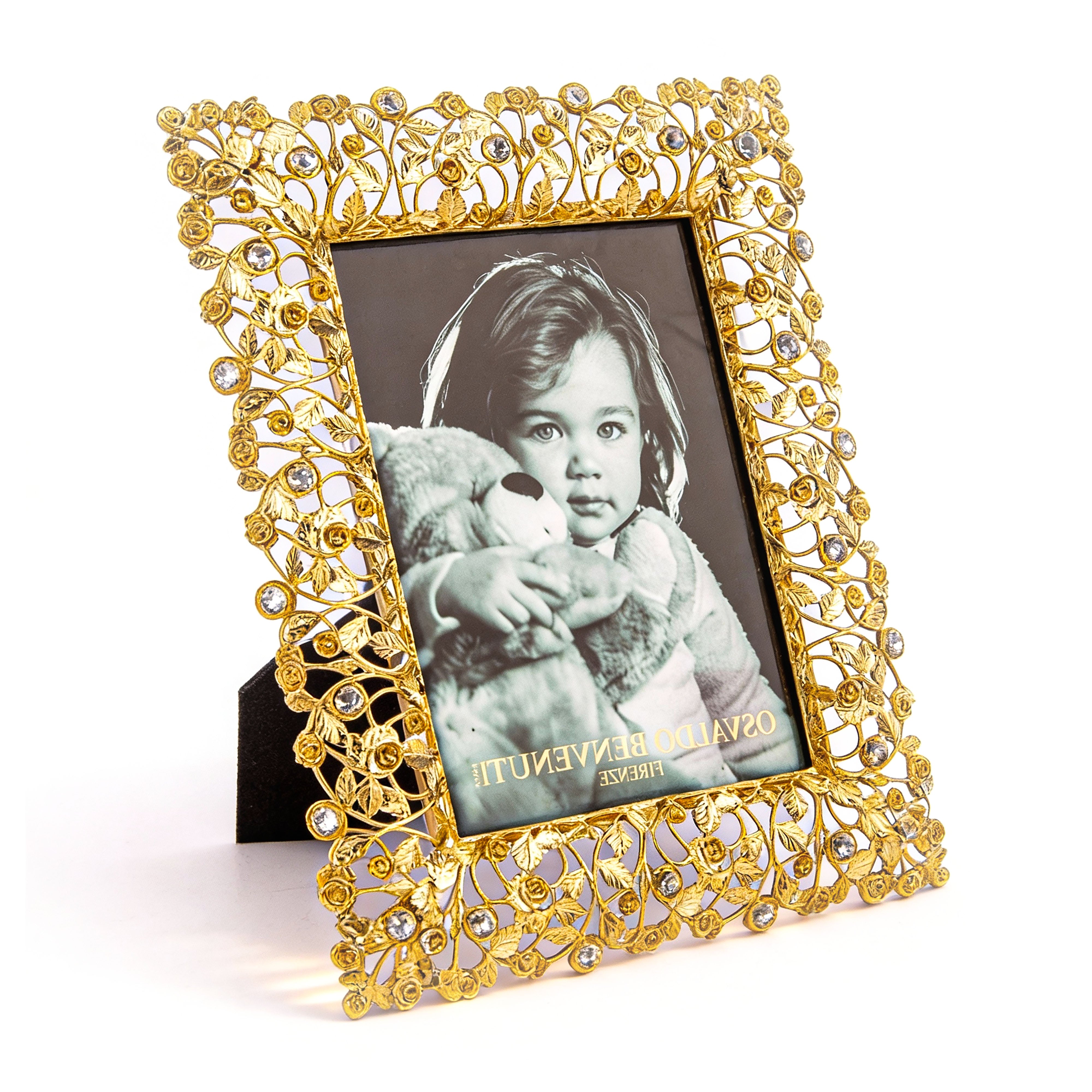 Osvaldo Benvenuti. Handmade Gilded Photo Frame Studded with Crystals