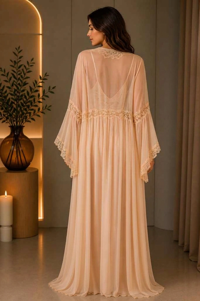 Champagne Lace-Panel Nightgown and Robe Set