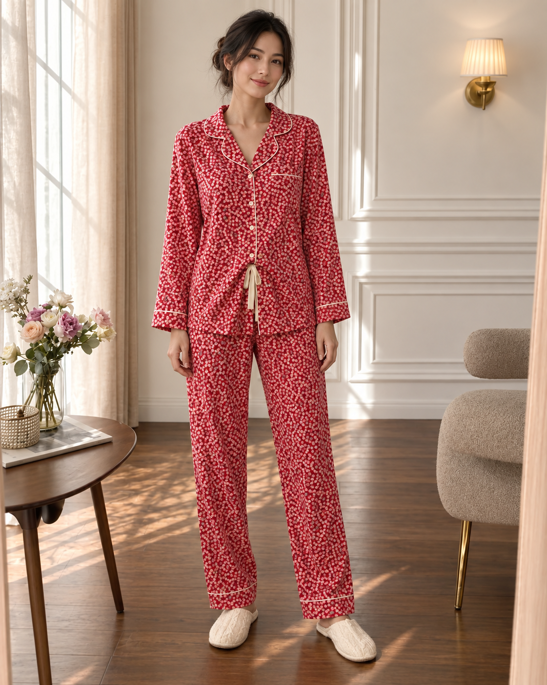 Red Floral Print Pajama Set