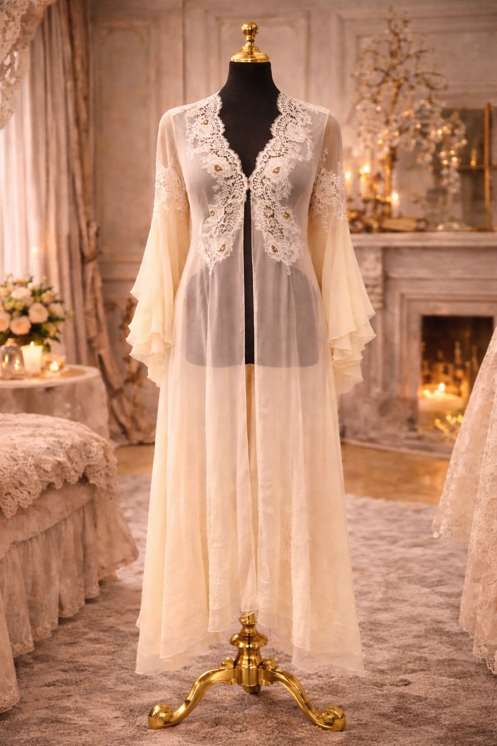 Ivory Ruffled-Lace Nightgown Set