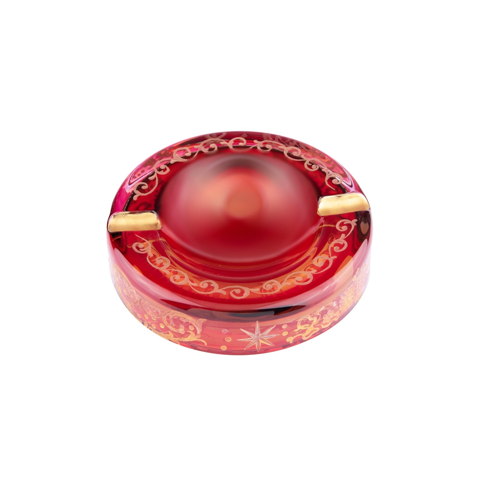 Griffe Montenapoleone. Red Crystal Cigar Ashtray. Medium Size