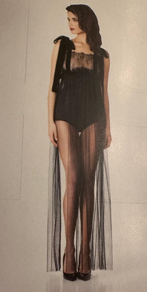 Black Sheer Lace-Trim Nightgown