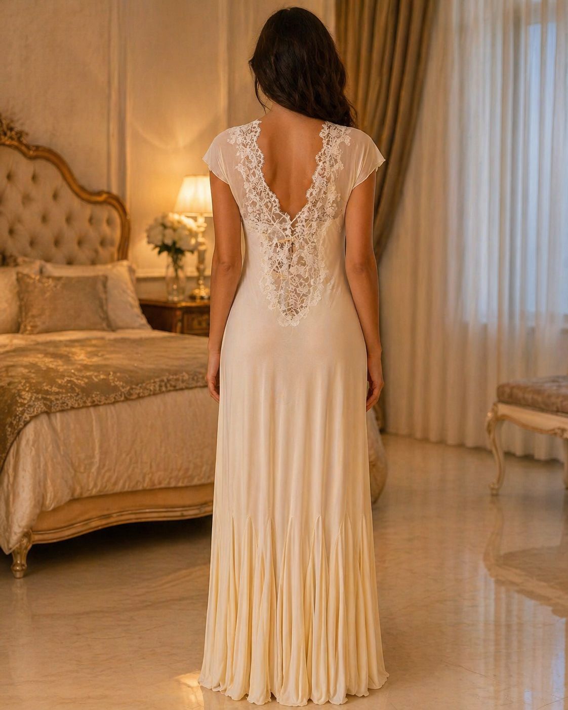 Ivory Ruffled-Lace Nightgown Set