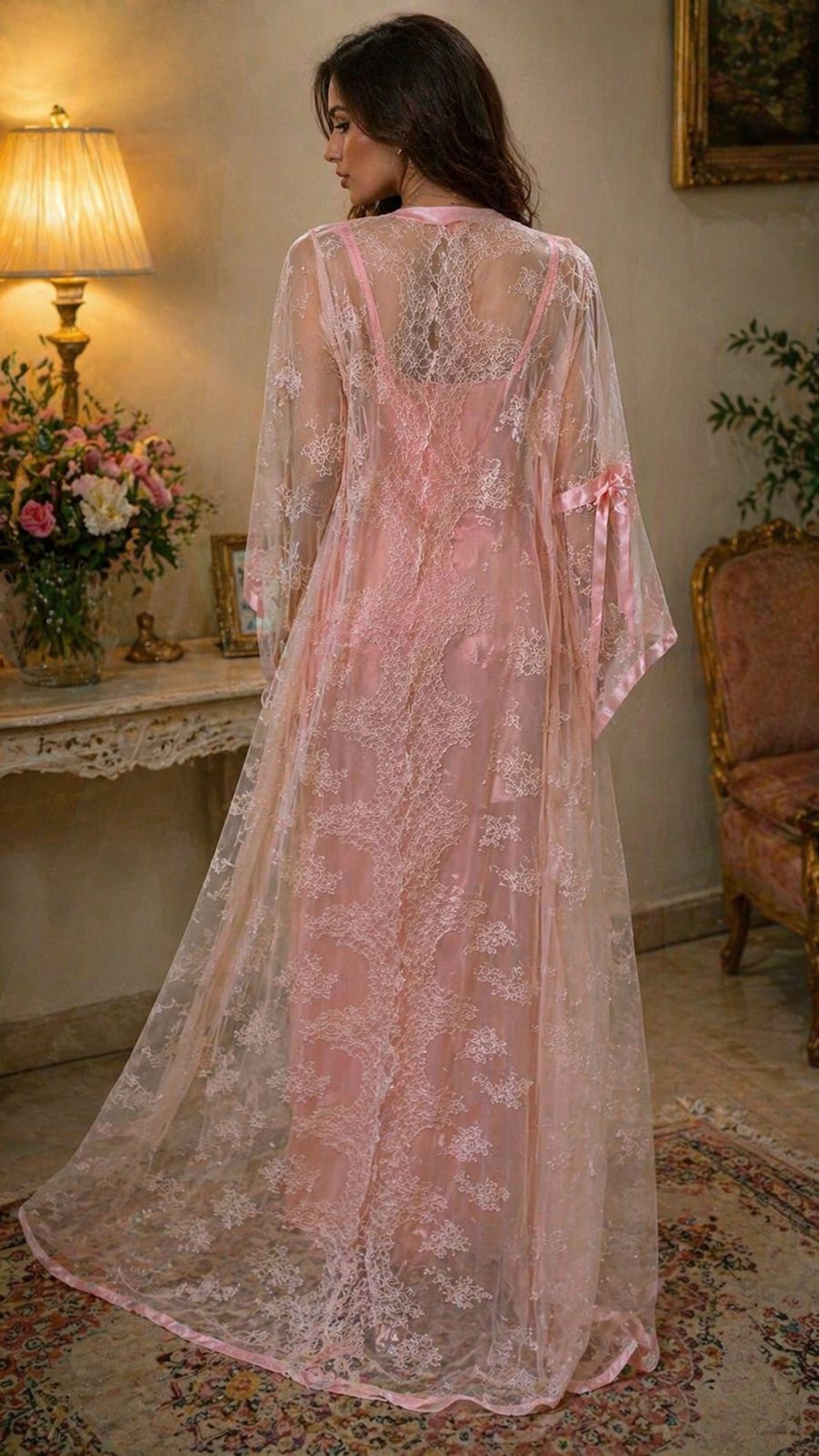 Blush Pink Lace Nightgown and Robe Set
