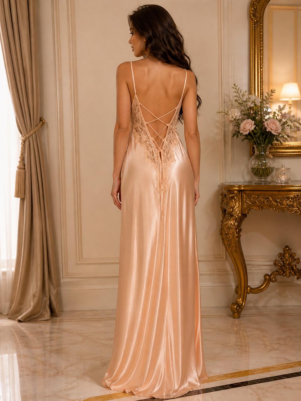 Champagne Lace-Trim Nightgown and Robe Set