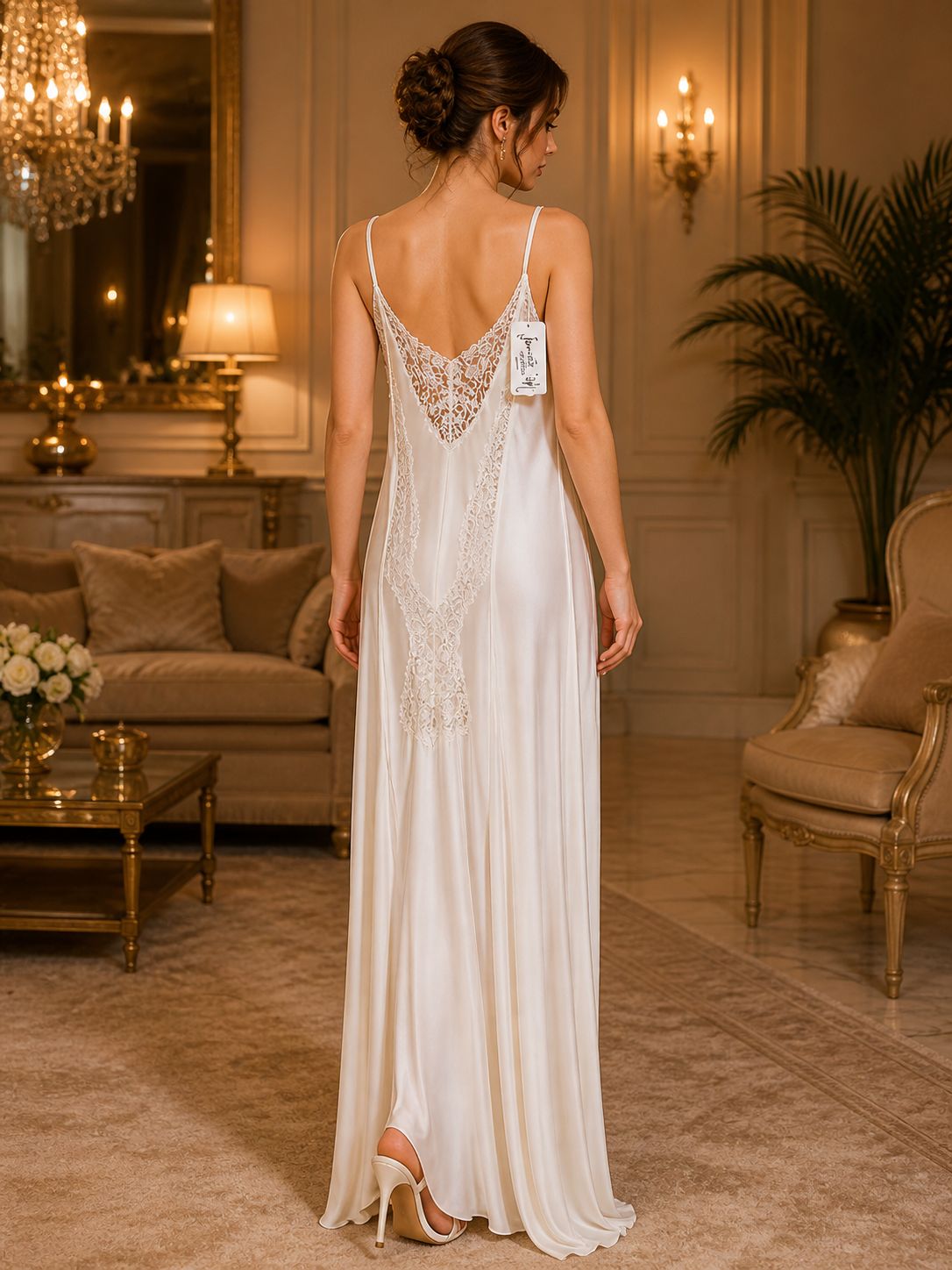 White Lace-Panel Nightgown and Robe Set