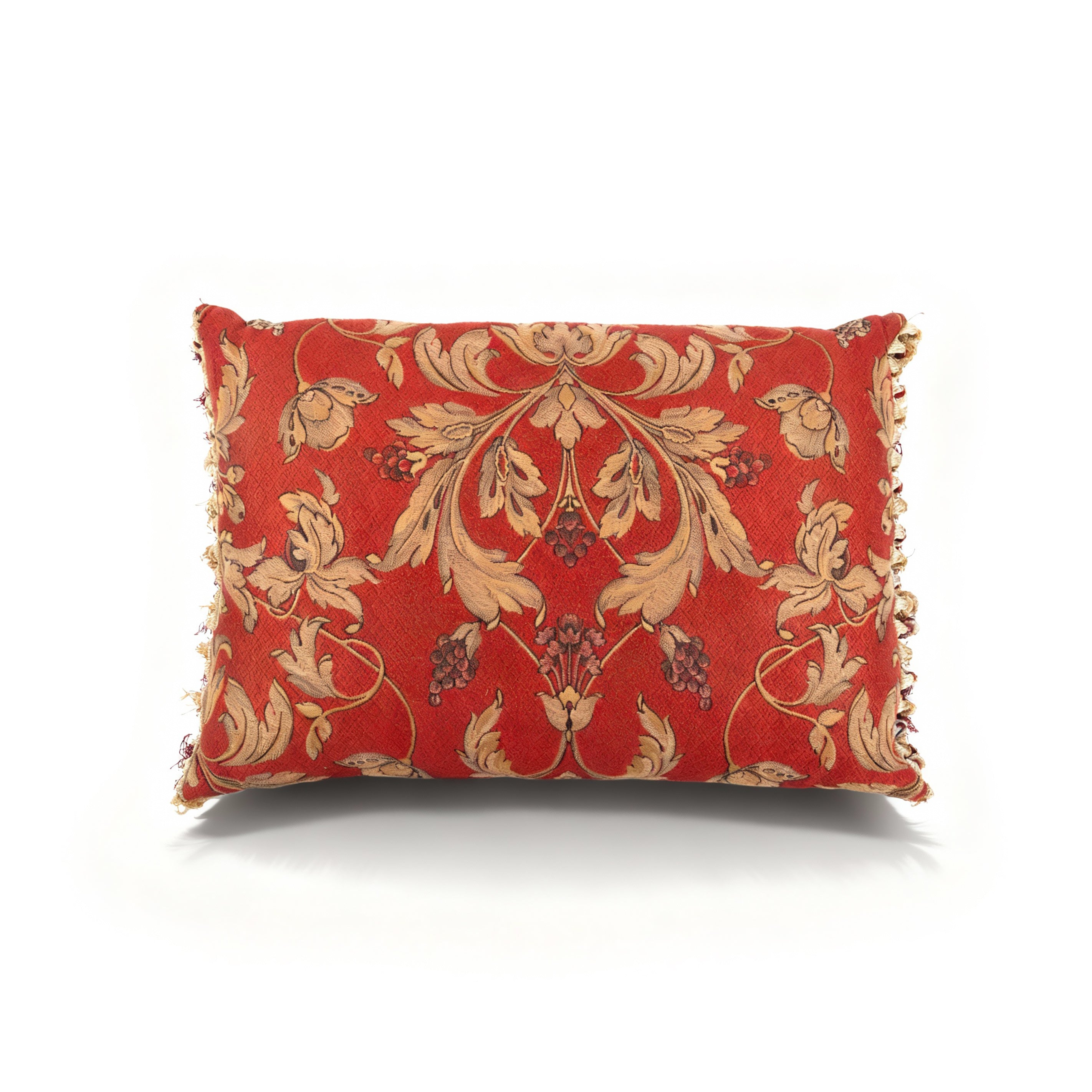 Idée Art Exclusive. Rectangular Cushion With Floral Motif. Red Colour. Large Size